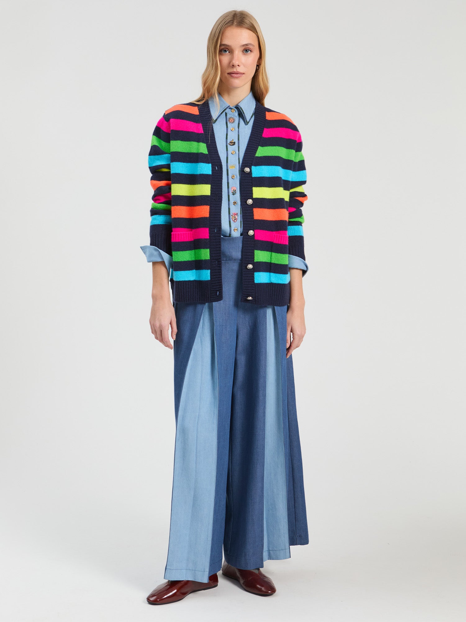 NAVY MULTICOLOR STRIPED CARDIGAN