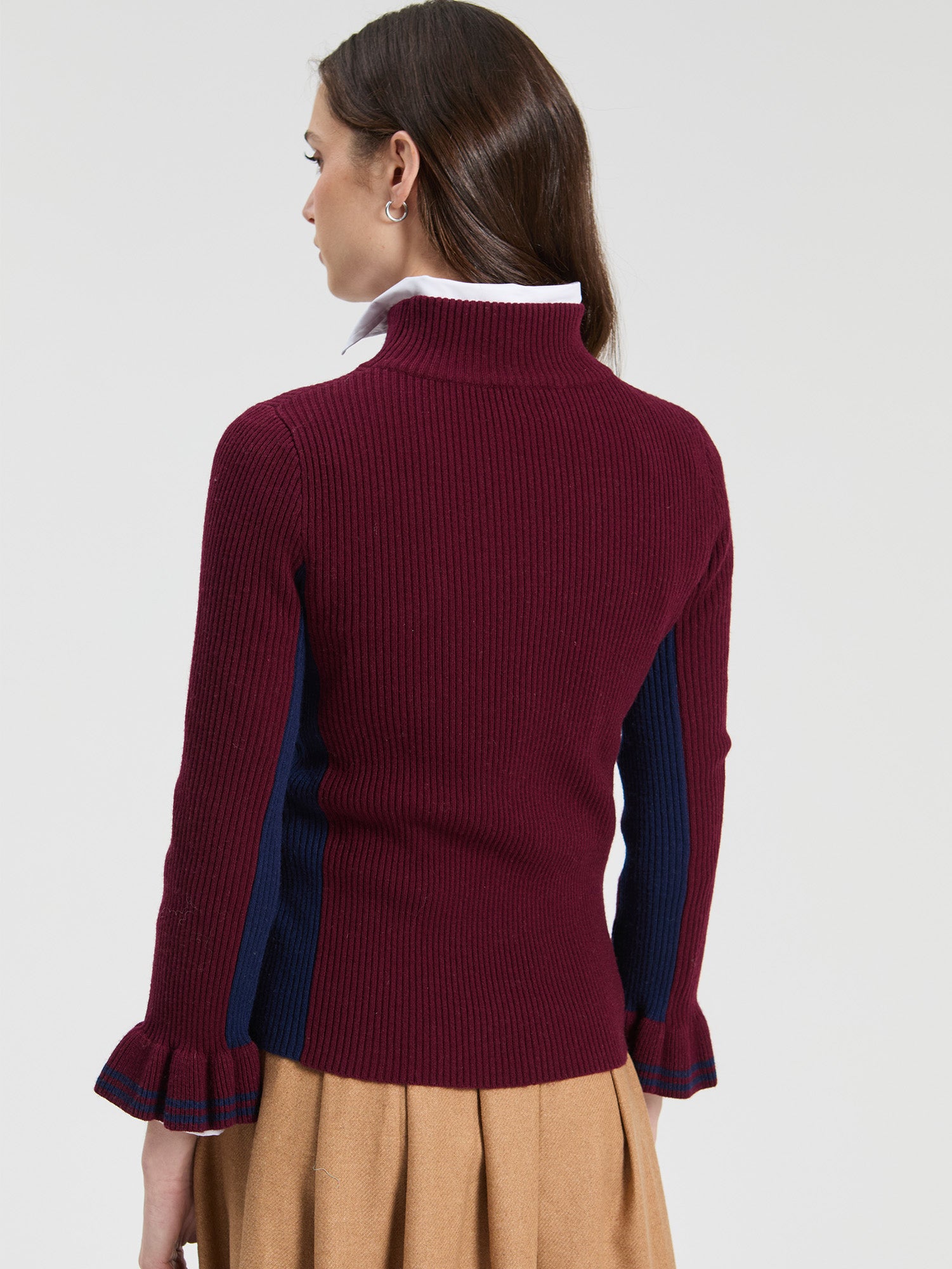 BORDEAUX RUFFLE CHANNEL JUMPER
