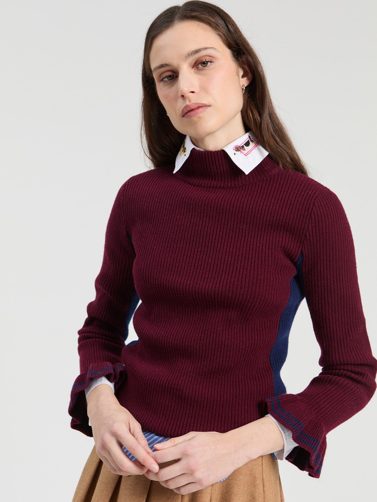 BORDEAUX RUFFLE CHANNEL JUMPER