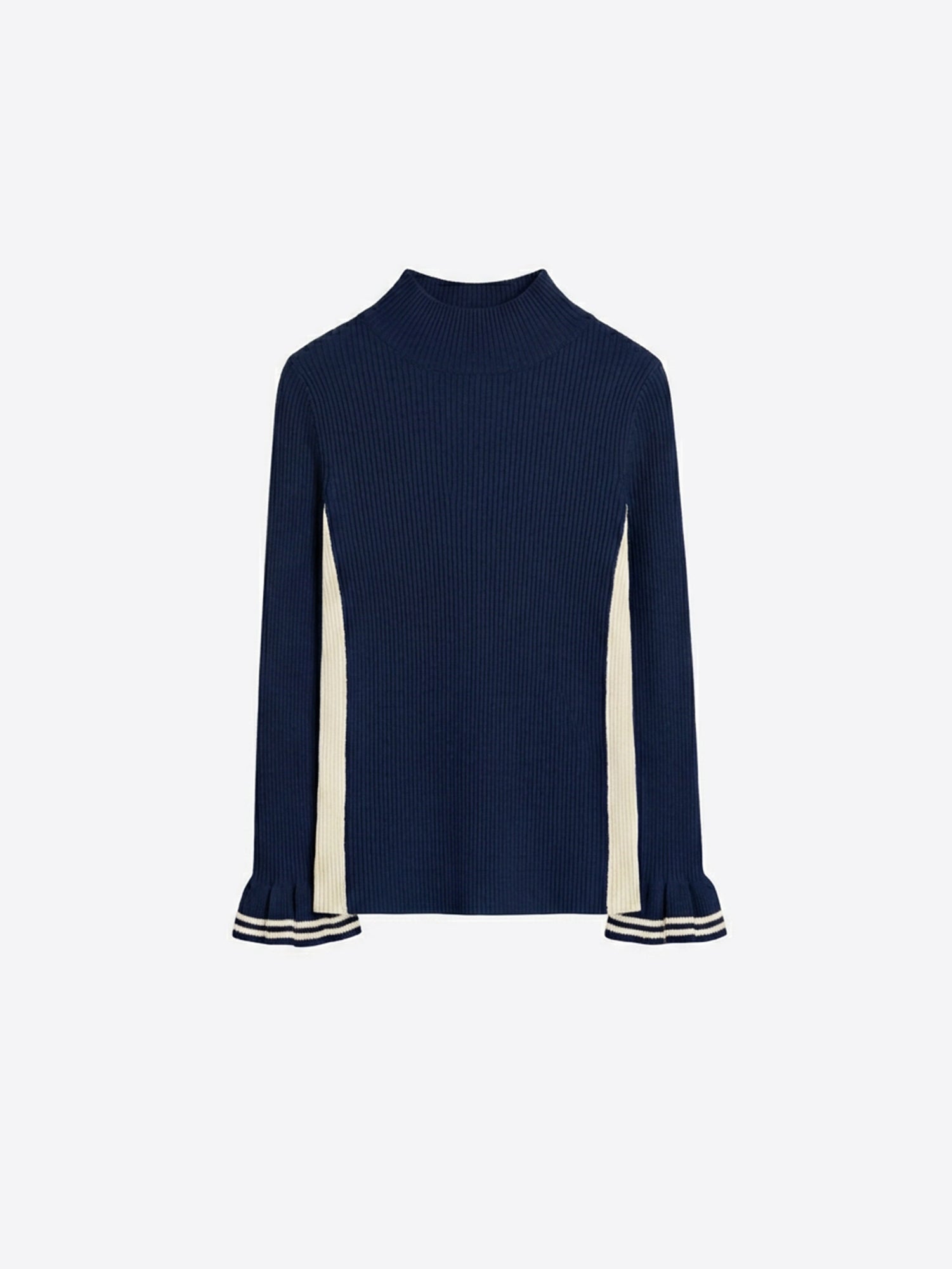 RIBBED JERSEY WITH RUFFLED COLLAR