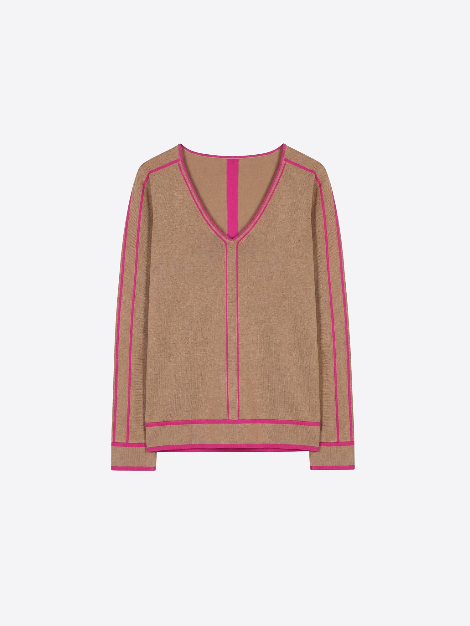 CAMEL JERSEY WITH FUCHSIA PIPING