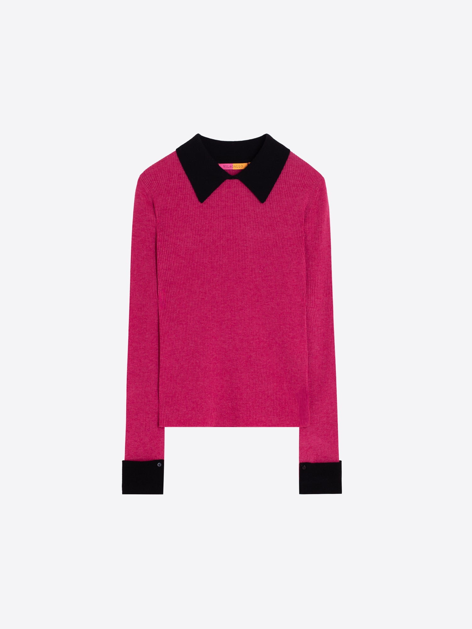 FUCHSIA RIBBED JERSEY BLACK NECK