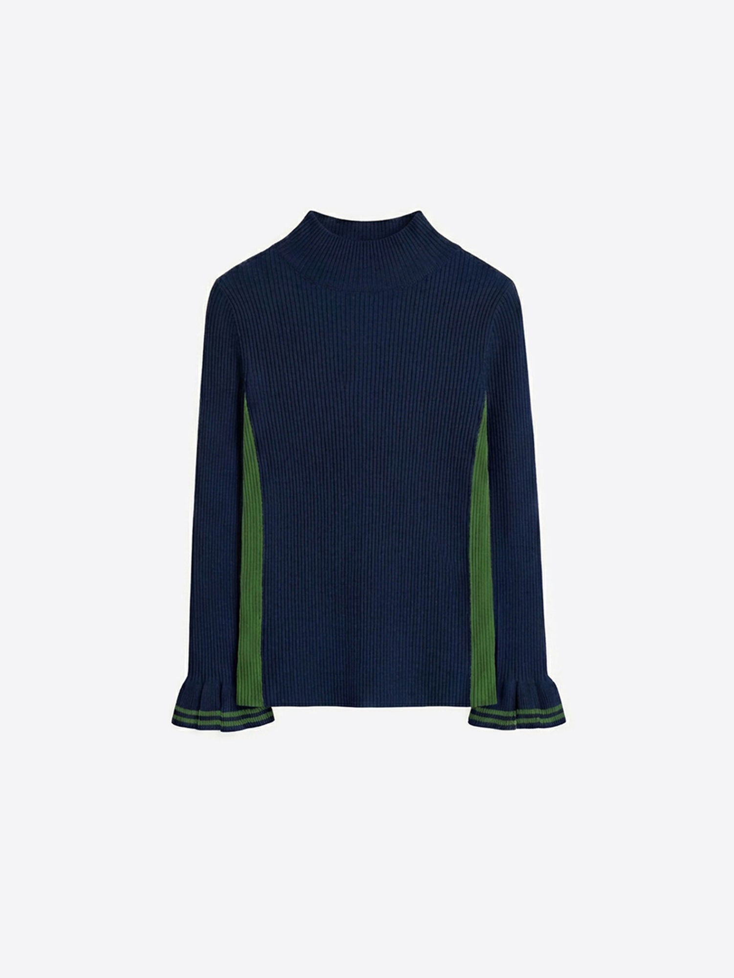 MARINE AND GREEN RUFFLED RIBBED JERSEY