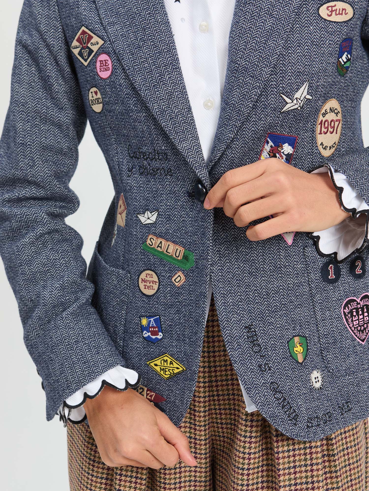 BLUE WOOL JACKET EMBROIDERED BADGES