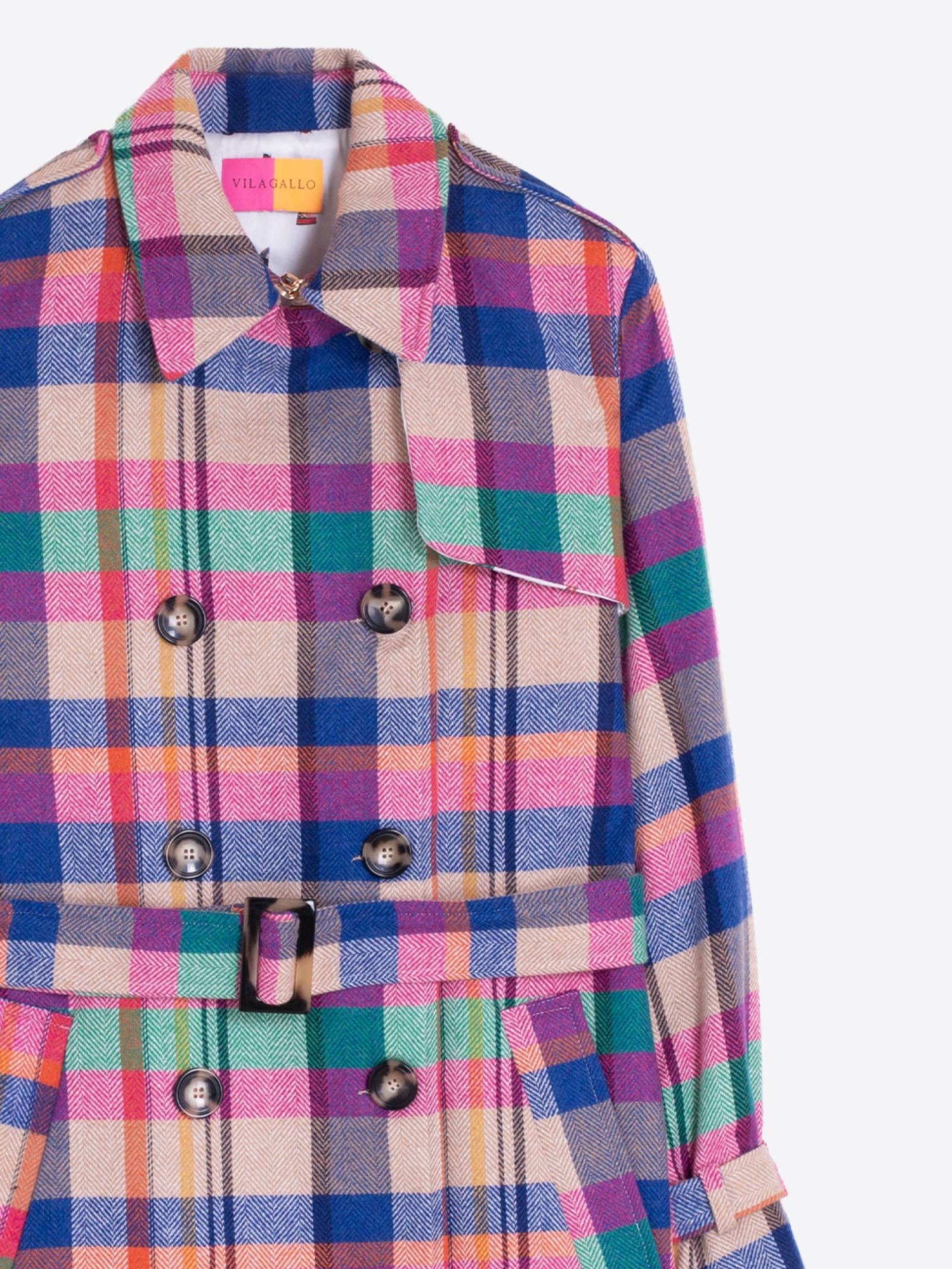 HERRINGBONE PLAID MULTICOLOR TRENCH COAT