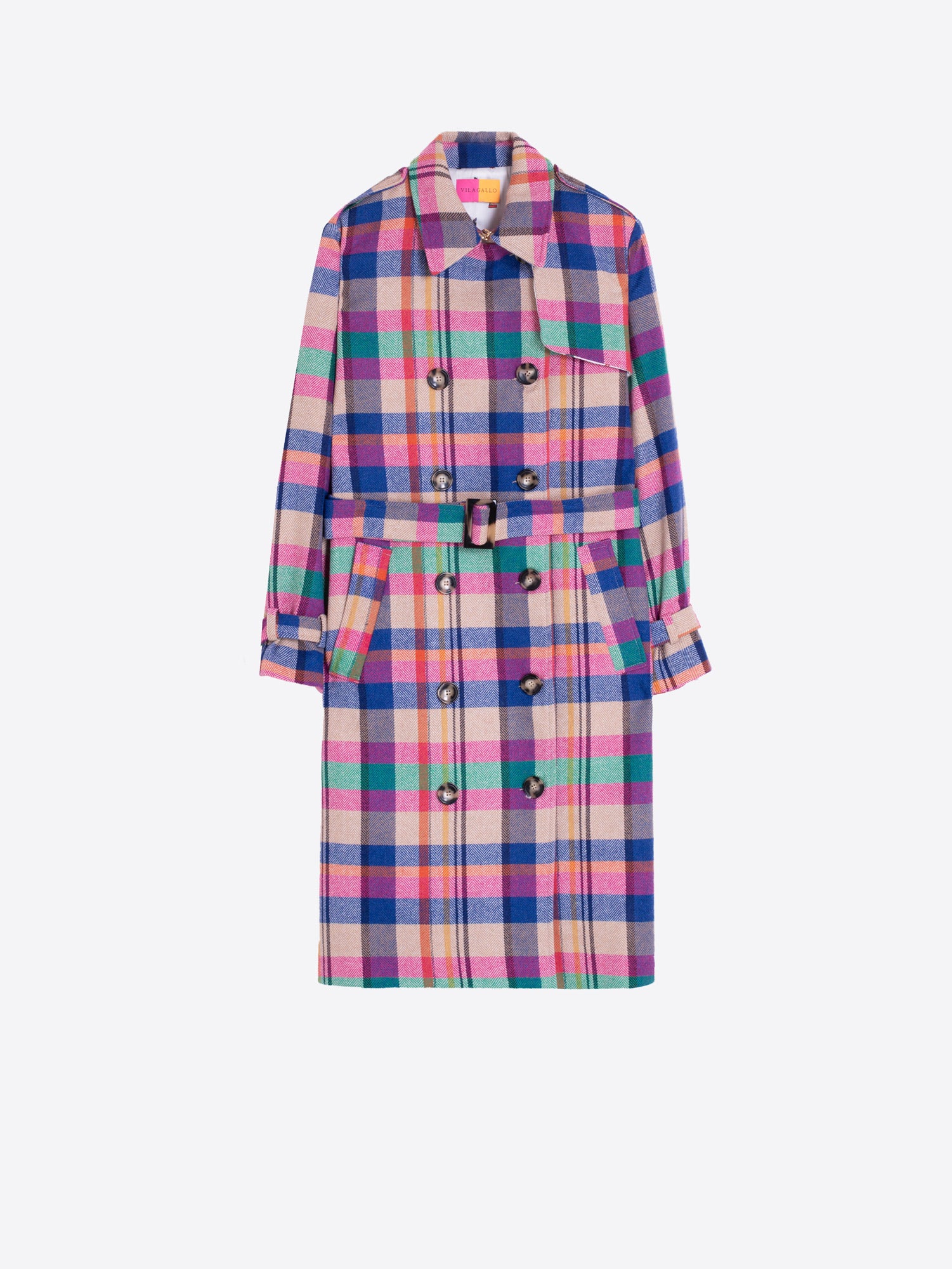 HERRINGBONE PLAID MULTICOLOR TRENCH COAT