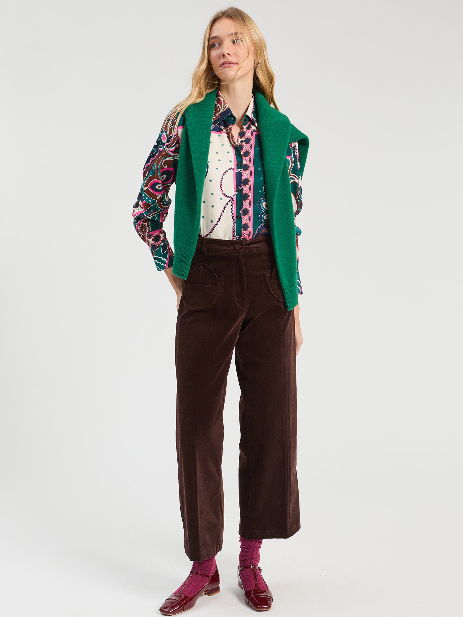 CAMISA PAISLEY VERDE Y ROSA