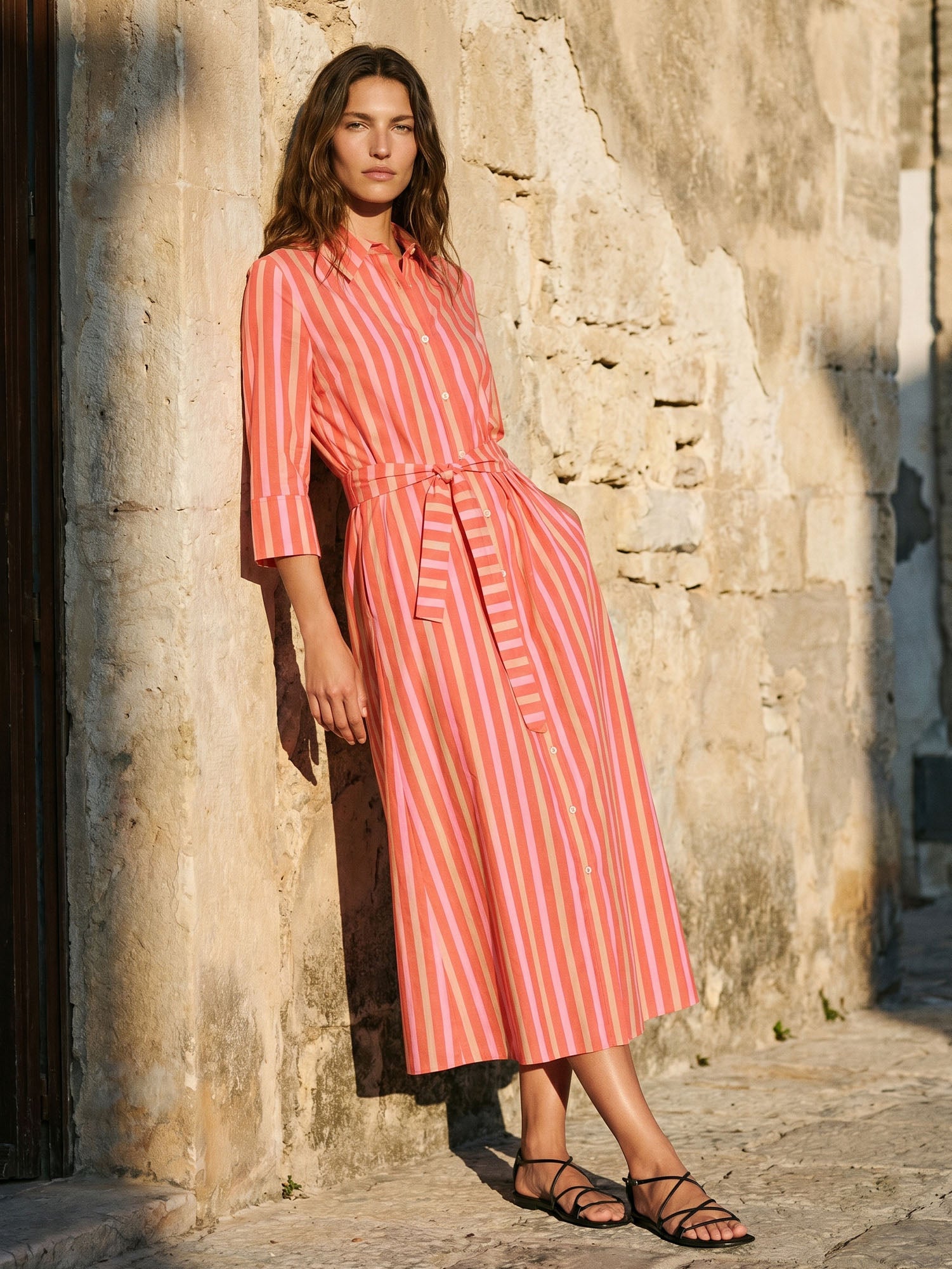 VESTIDO CAMISERO CORAL Y ROSA