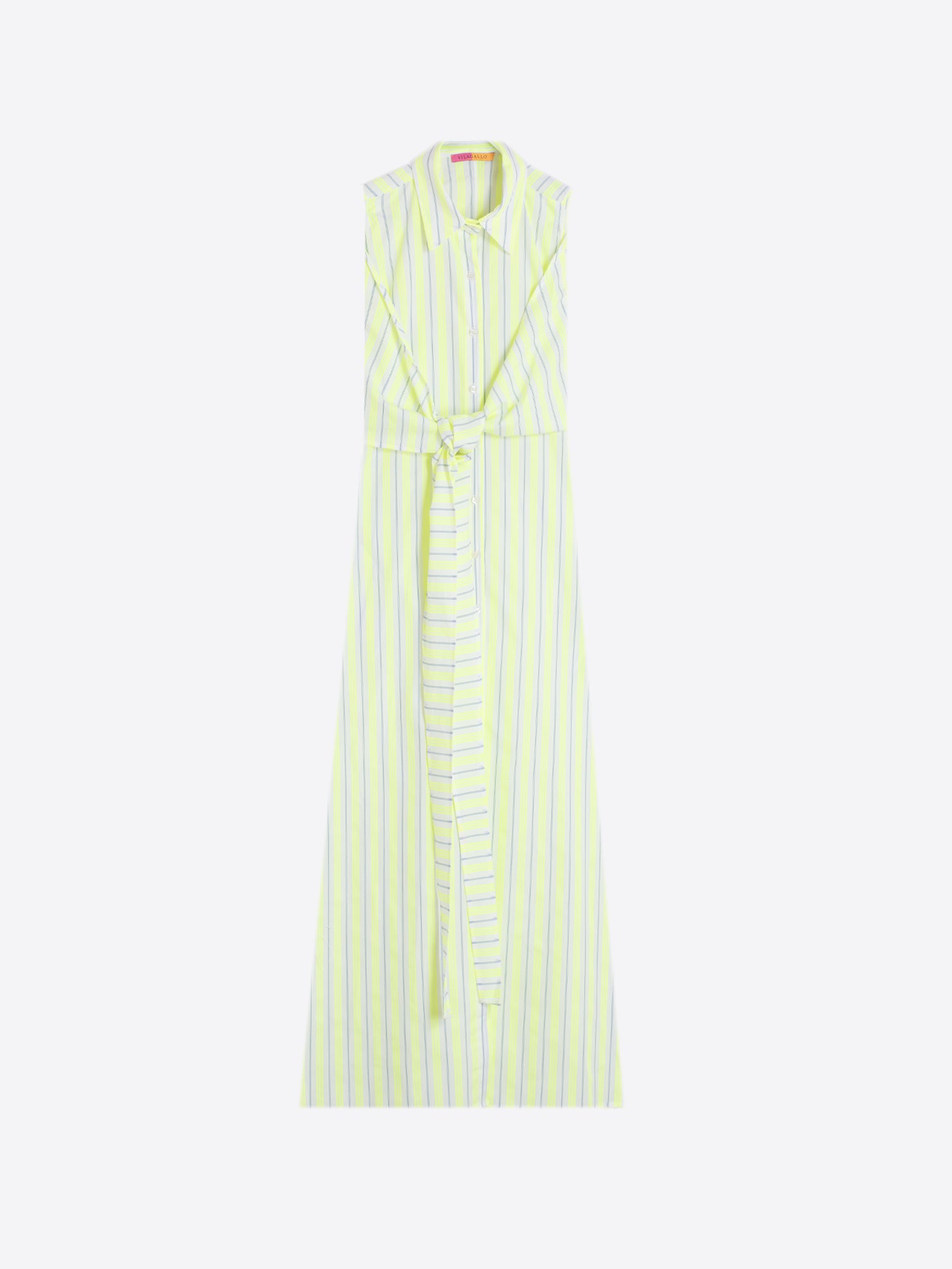 VESTIDO MIDI SIN MANGAS AMARILLO FLUOR RAYAS