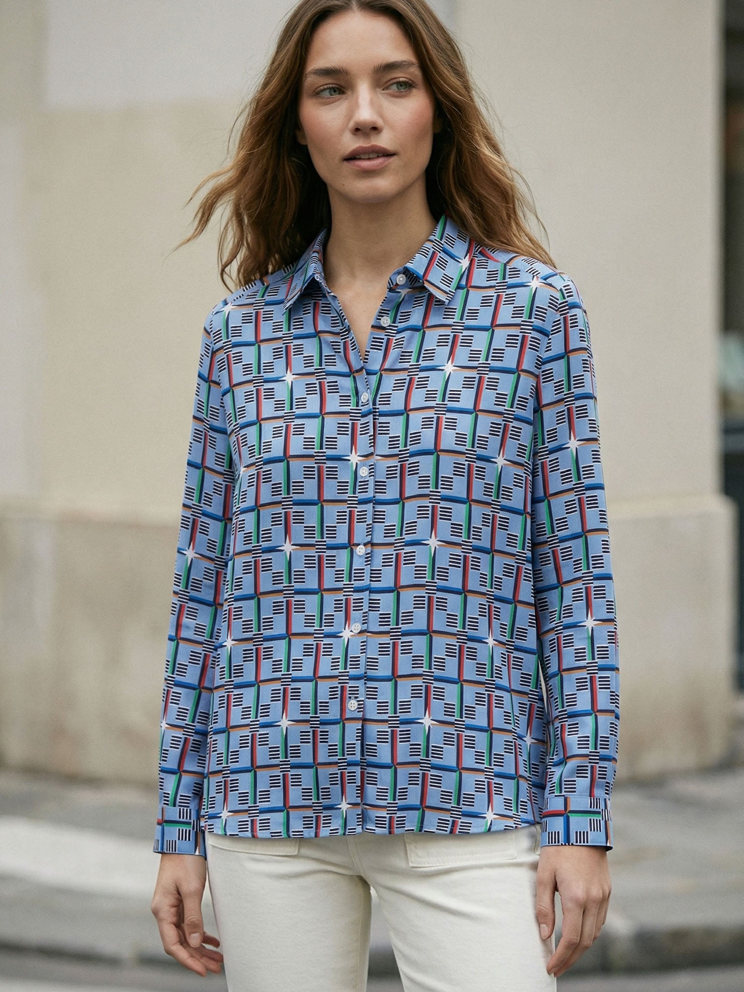  CAMISA ESTAMPADO GEOMÉTRICO AZUL