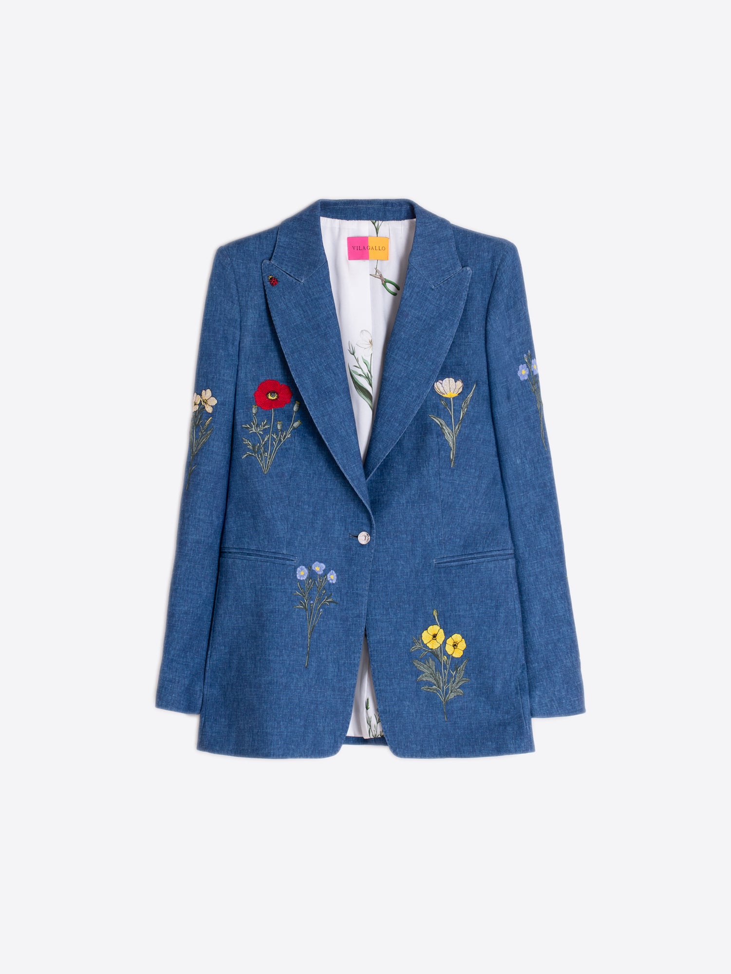 CHAQUETA AZUL FLORES BORDADAS