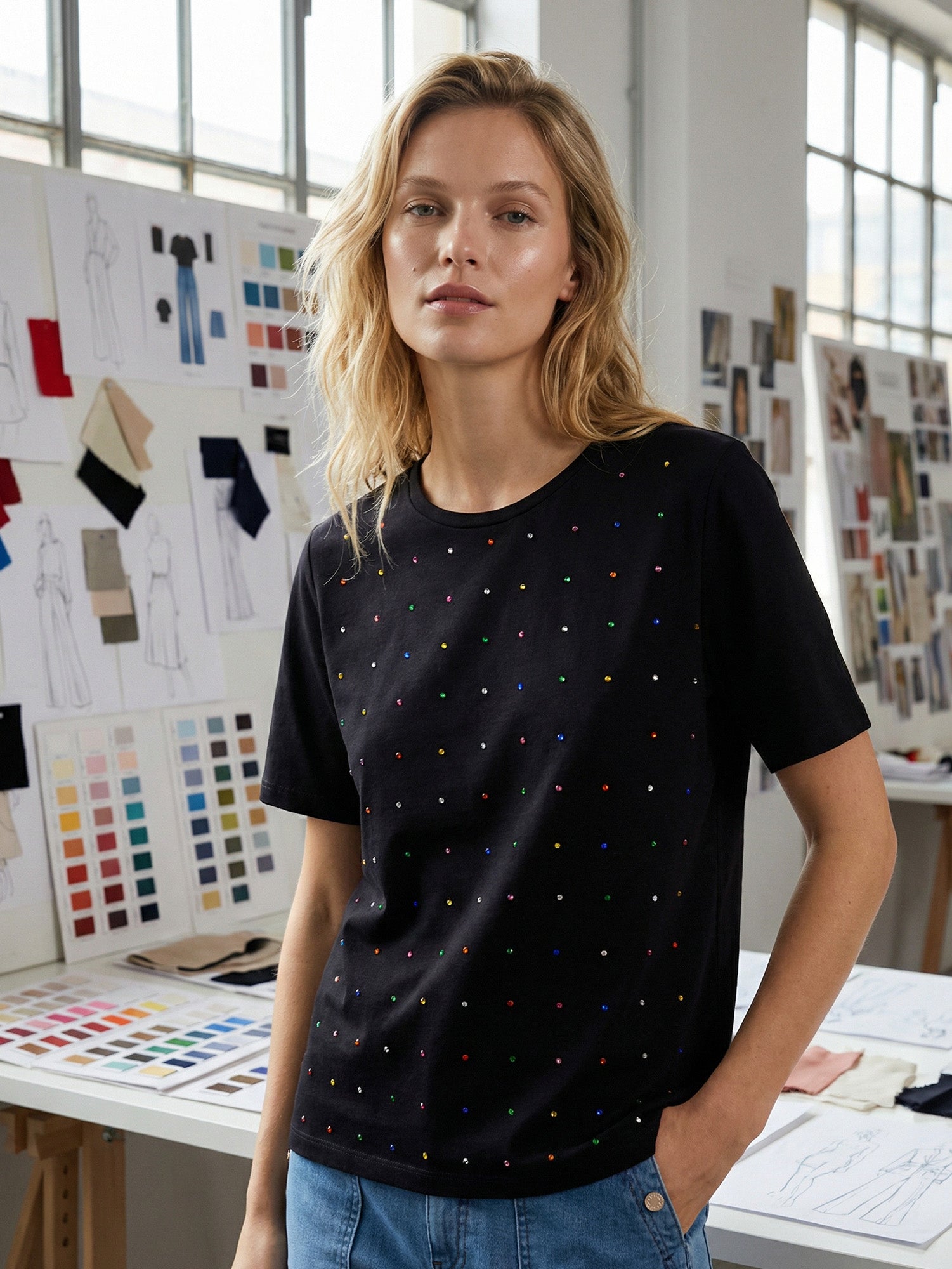 CAMISETA NEGRA  MULTICOLOR