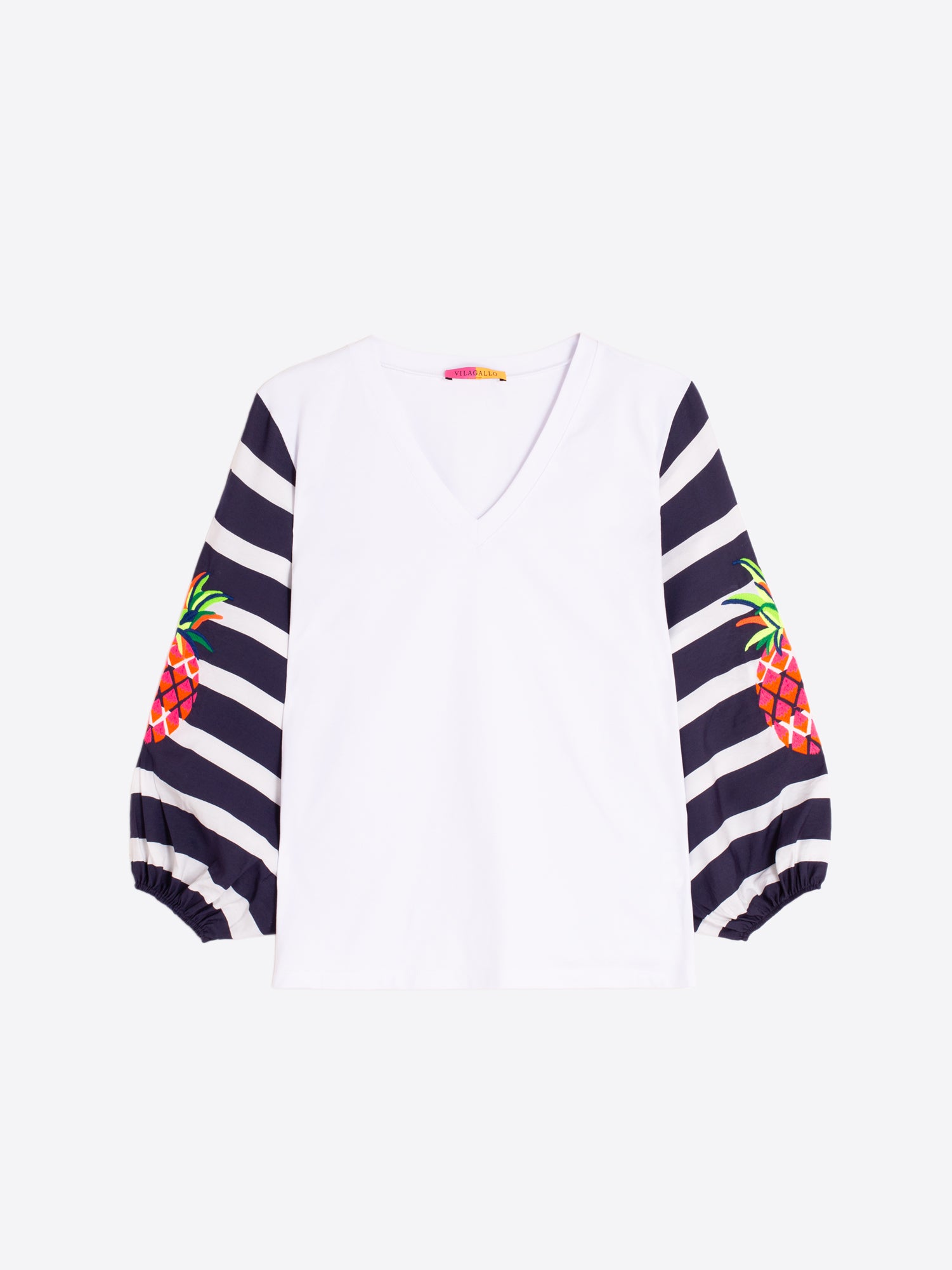CAMISETA MANGAS RAYAS PIÑA BORDADA