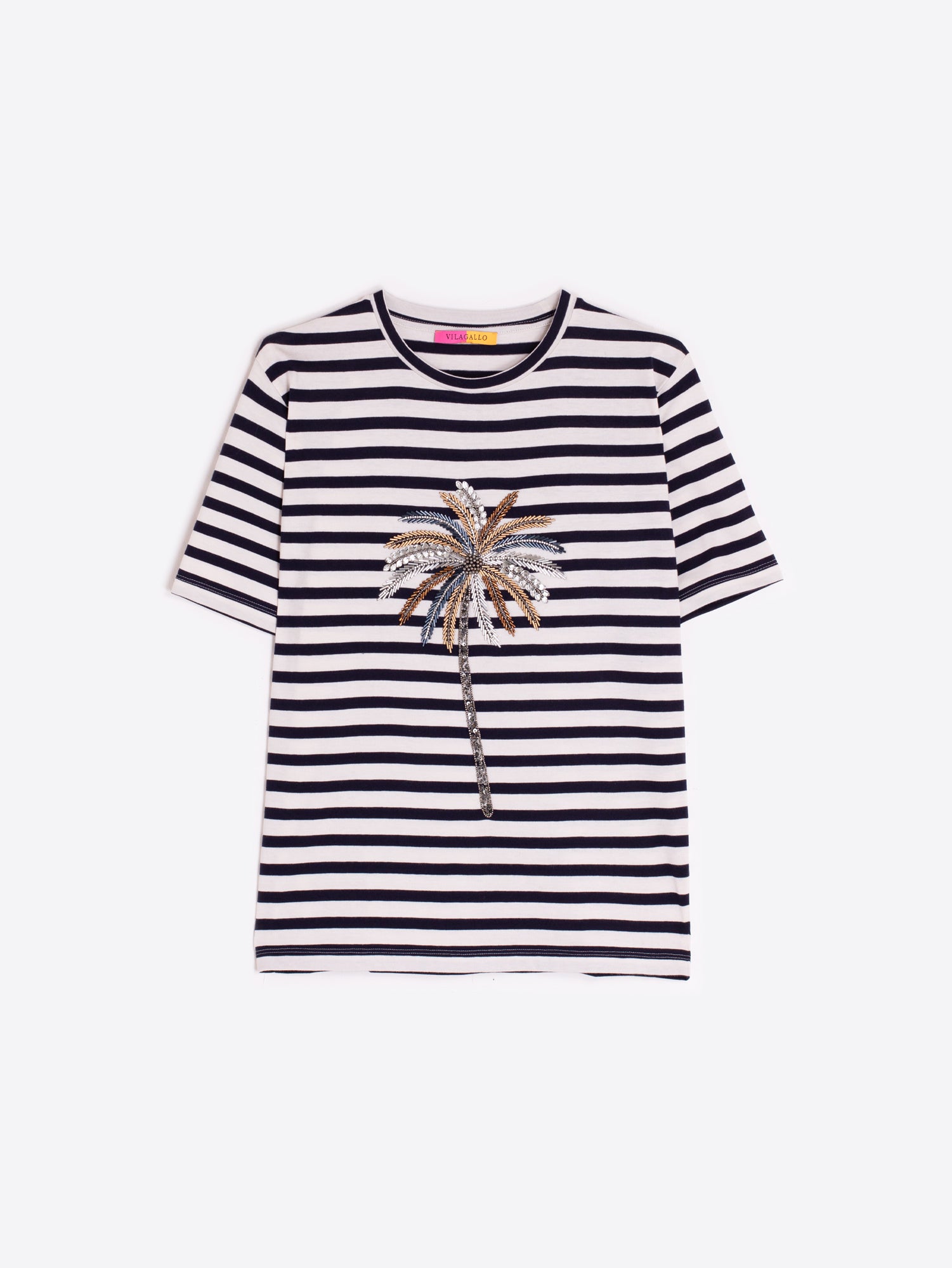 CAMISETA RAYAS PALMERA BORDADA