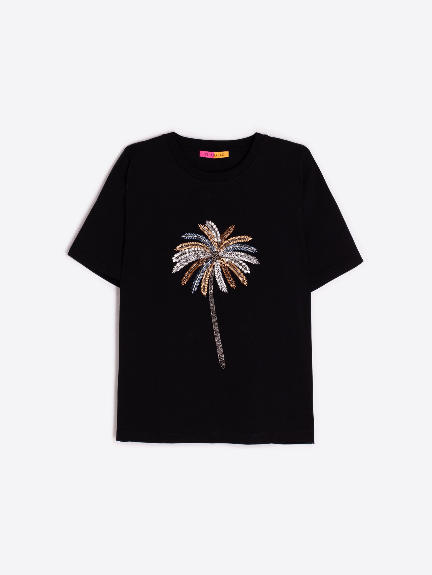 CAMISETA NEGRA PALMERA BORDADA