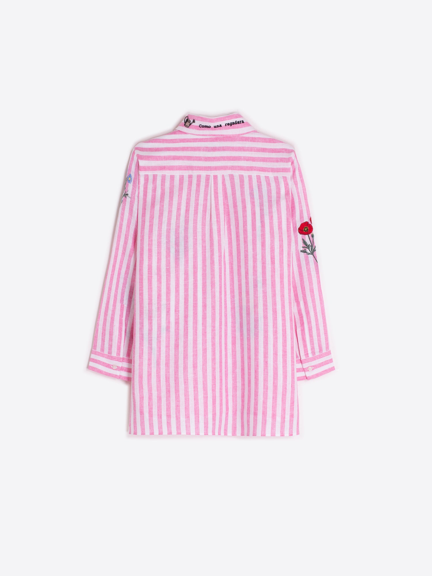 CAMISA RAYAS ROSA FLORES BORDADAS