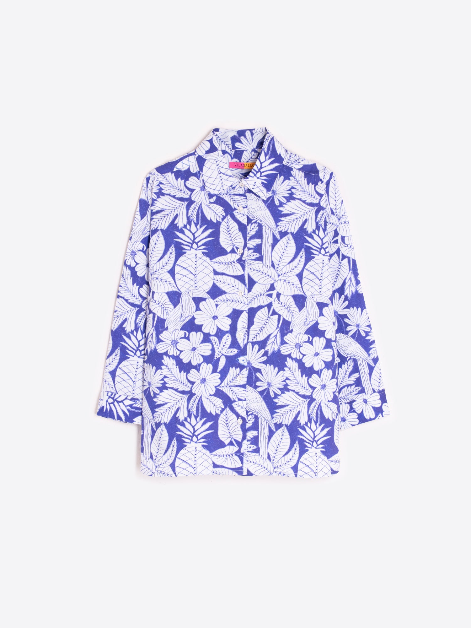 CAMISA AZUL ESTAMPADO HOJAS