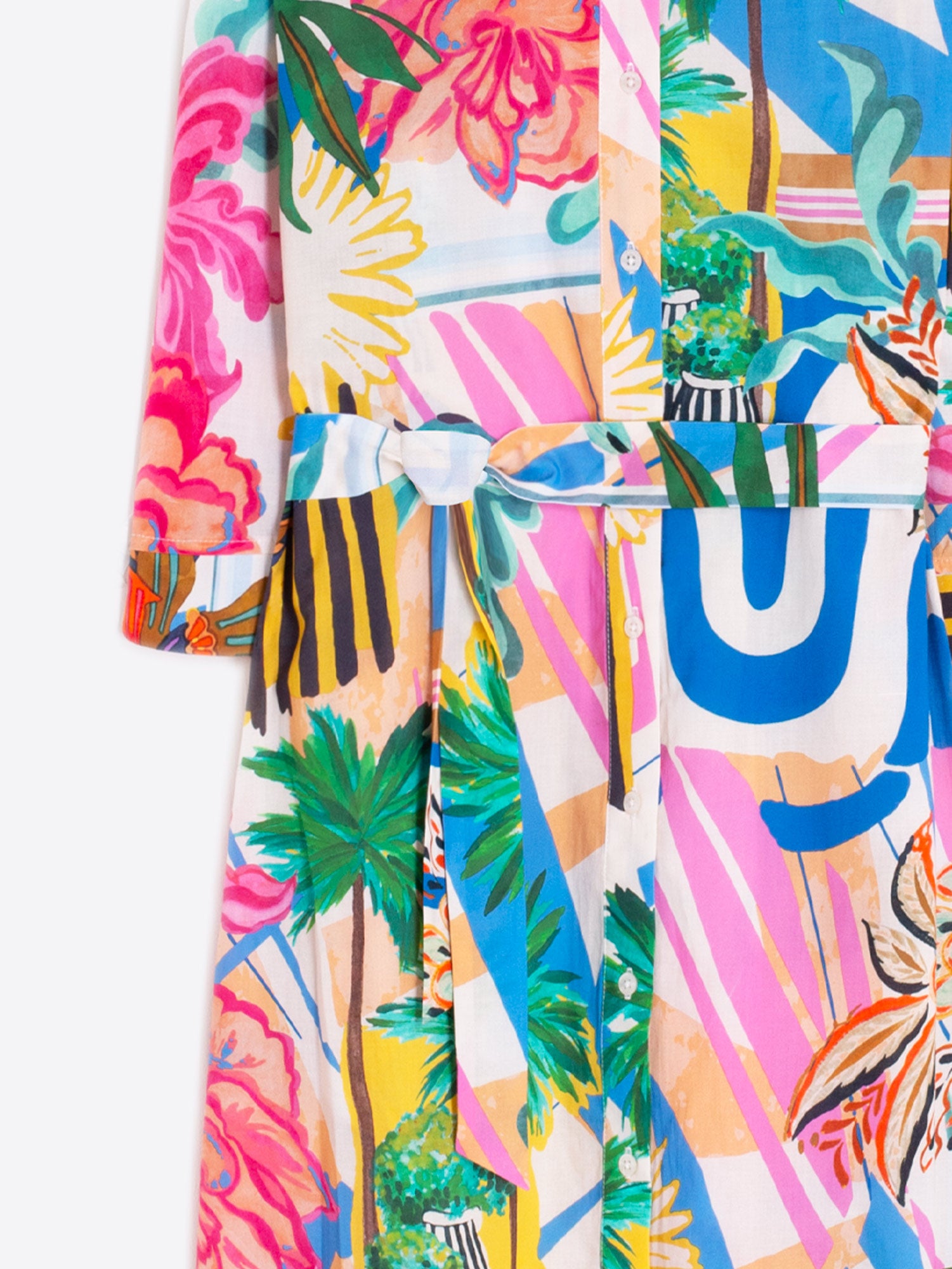 VESTIDO CAMISERO ESTAMPADO PALMERAS MULTICOLOR