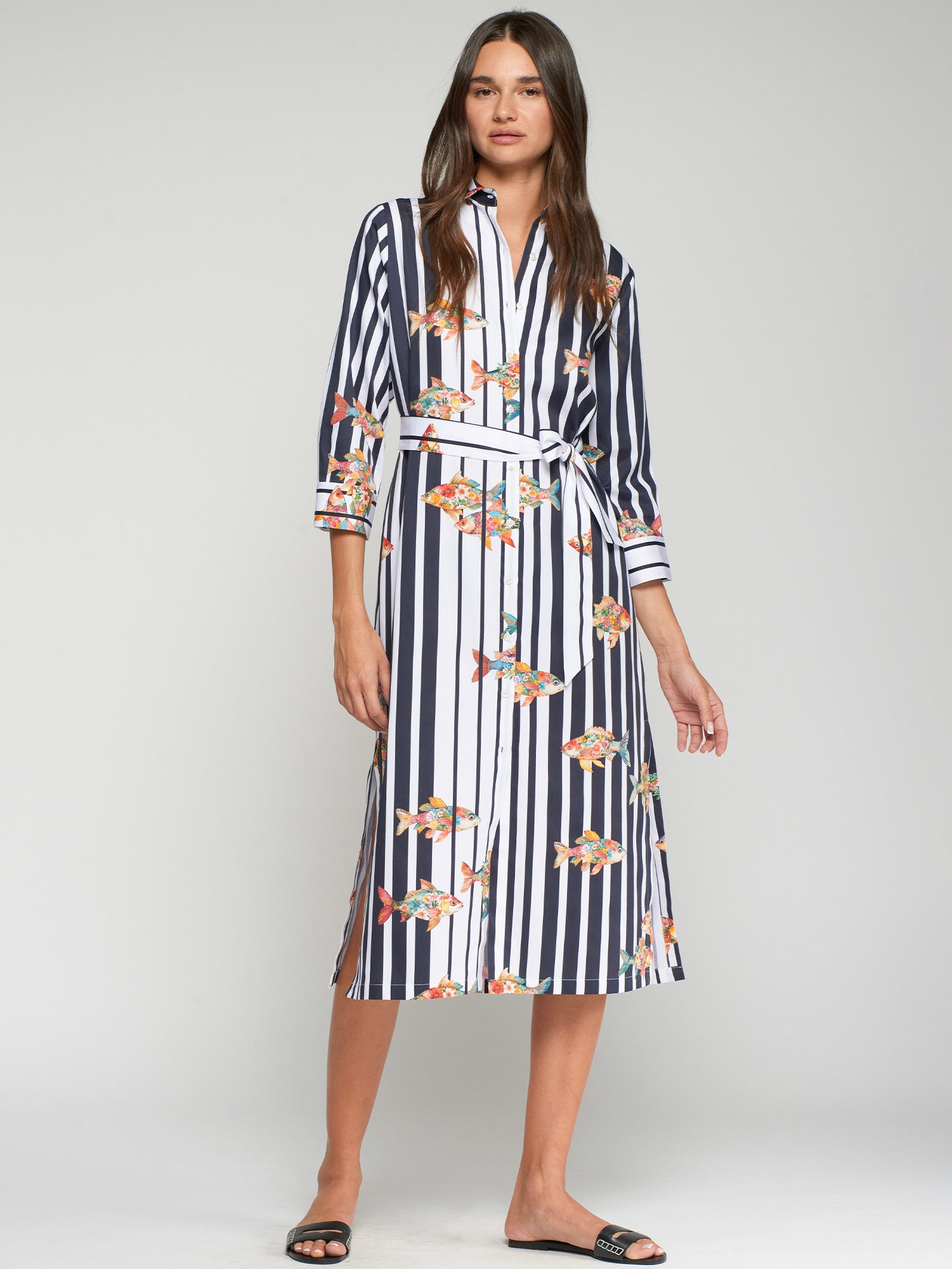 VESTIDO CAMISERO RAYAS PECES MULTICOLOR