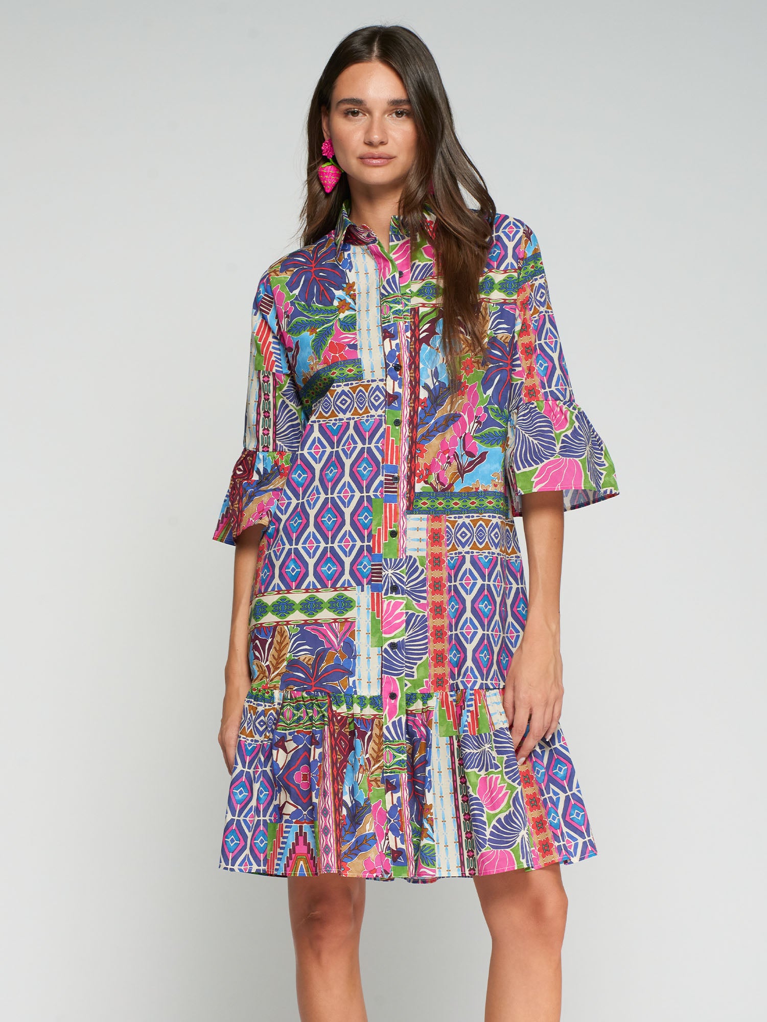 VESTIDO CORTO ESTAMPADO PATCHWORK MULTICOLOR