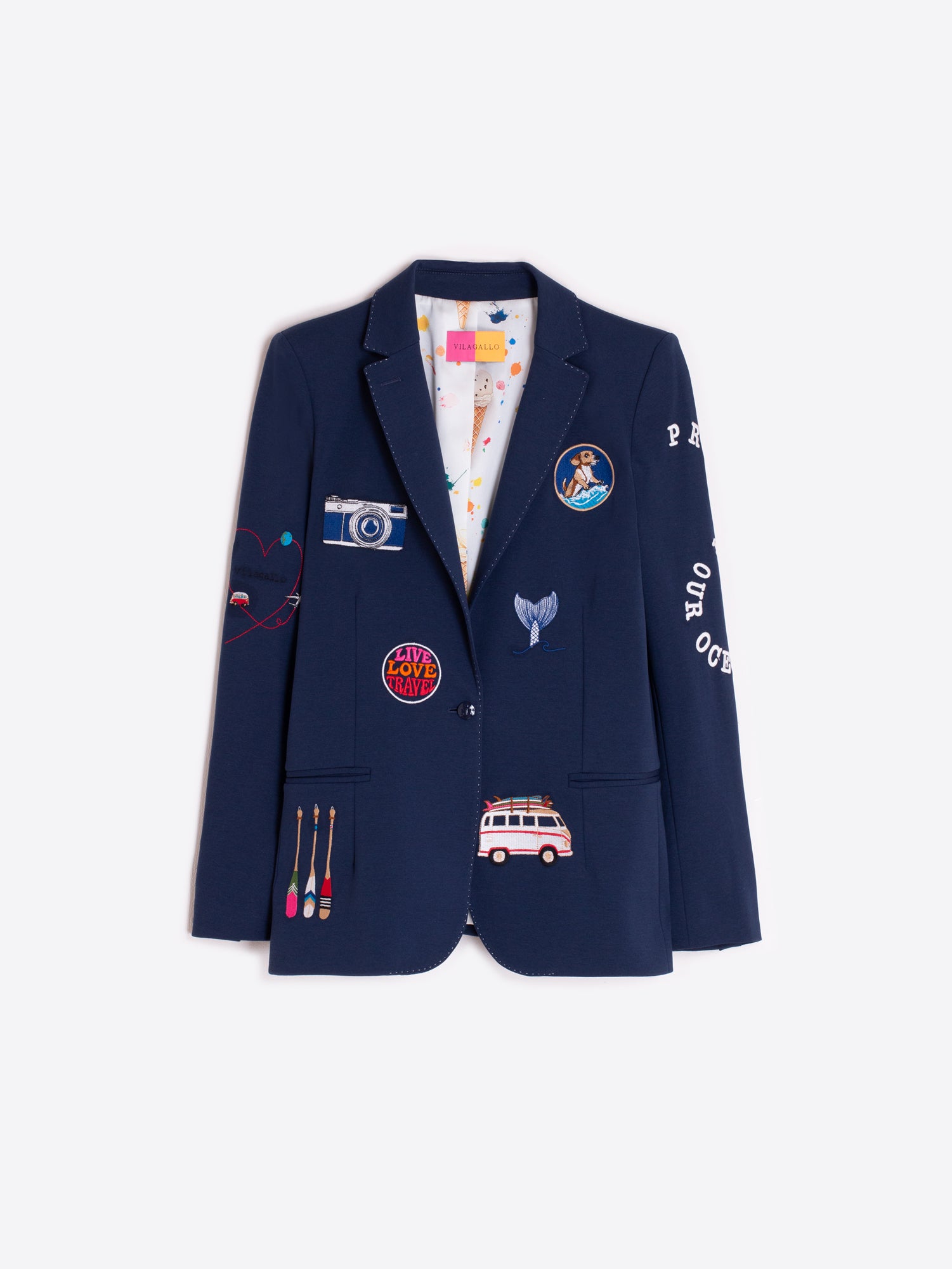 CHAQUETA AZUL MARINO ILUSTRACIONES VIAJERAS