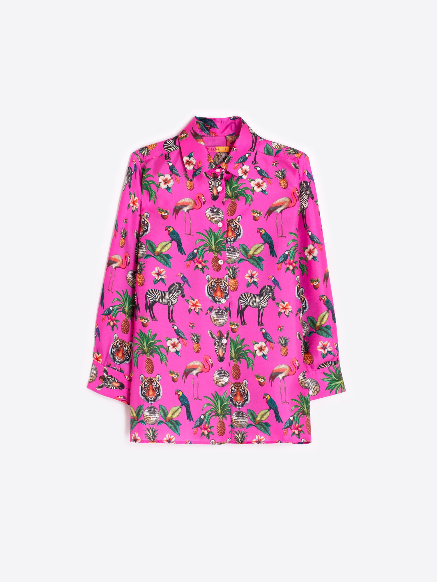 CAMISA ESTAMPADO ANIMALES EXÓTICOS FUCSIA