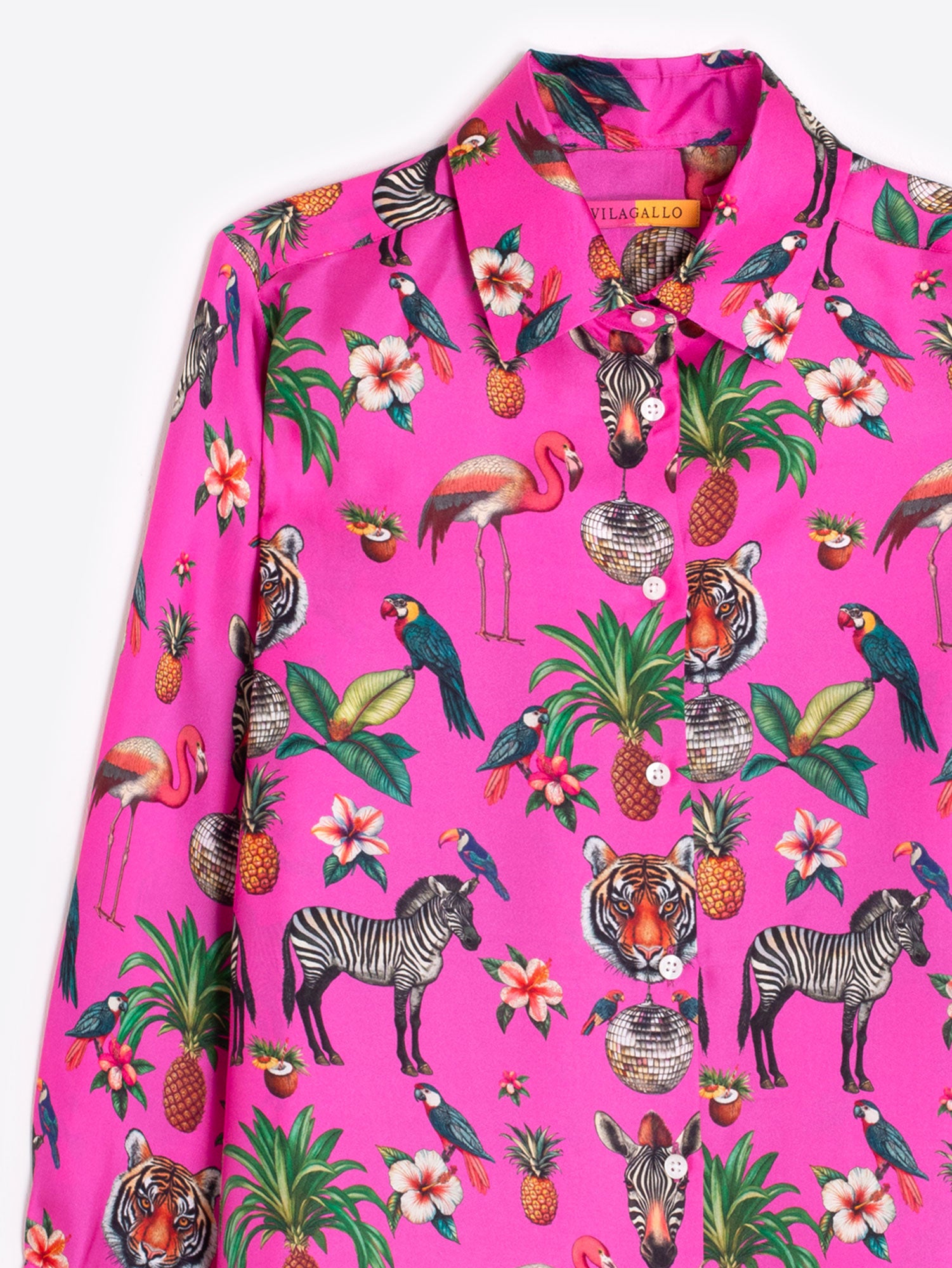 CAMISA ESTAMPADO ANIMALES EXÓTICOS FUCSIA