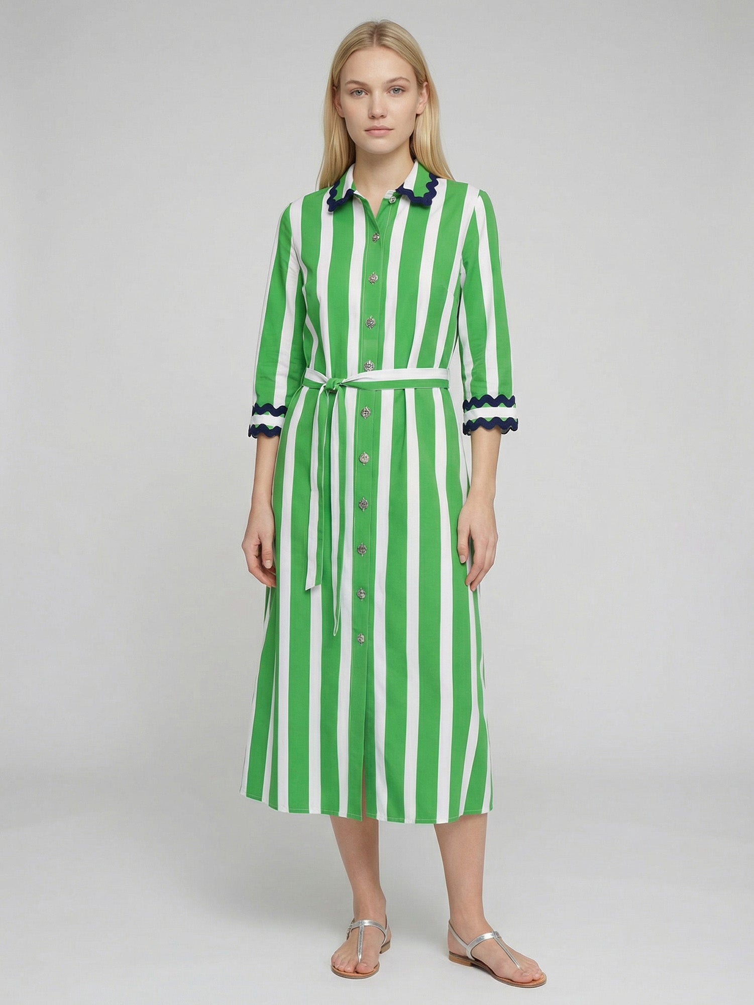 GREEN STRIPED SHIRT DRESS GREEN STRIPED SHIRT DRESS