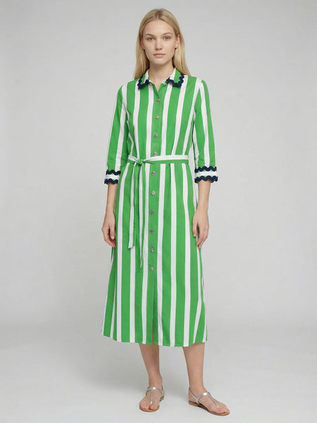 stripe shirt dress GREEN STRIPED SHIRT DRESS