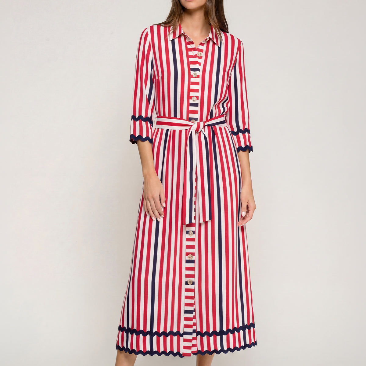 red striped dress Women's The Amanda Pink & Stripe Cotton Strapless Midi | Size: M the Canary Shift is your star Red Checkered Stripes Maxi Dress