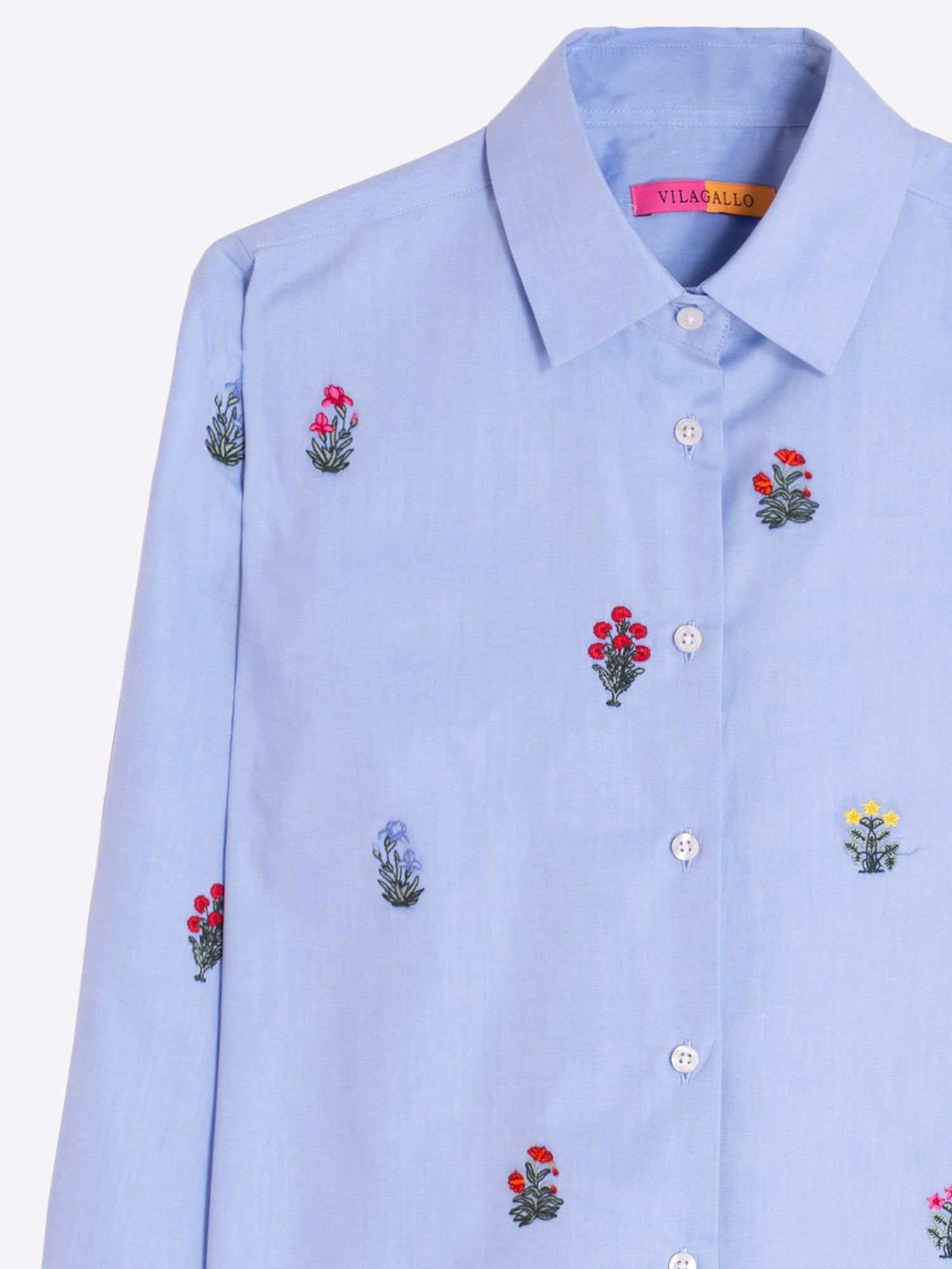 BLUE SHIRT WITH FLORAL EMBROIDERY