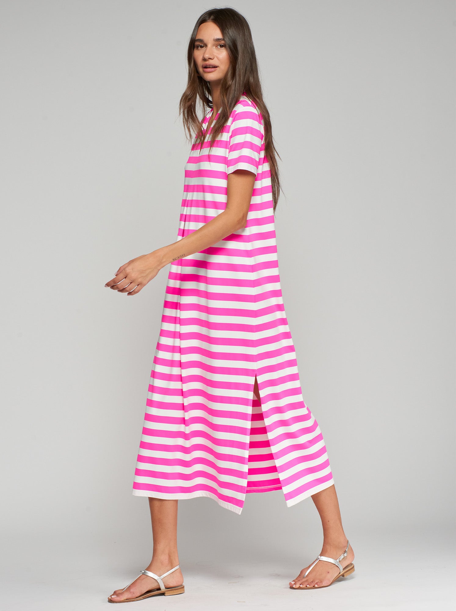 VESTIDO RAYAS FUCSIA