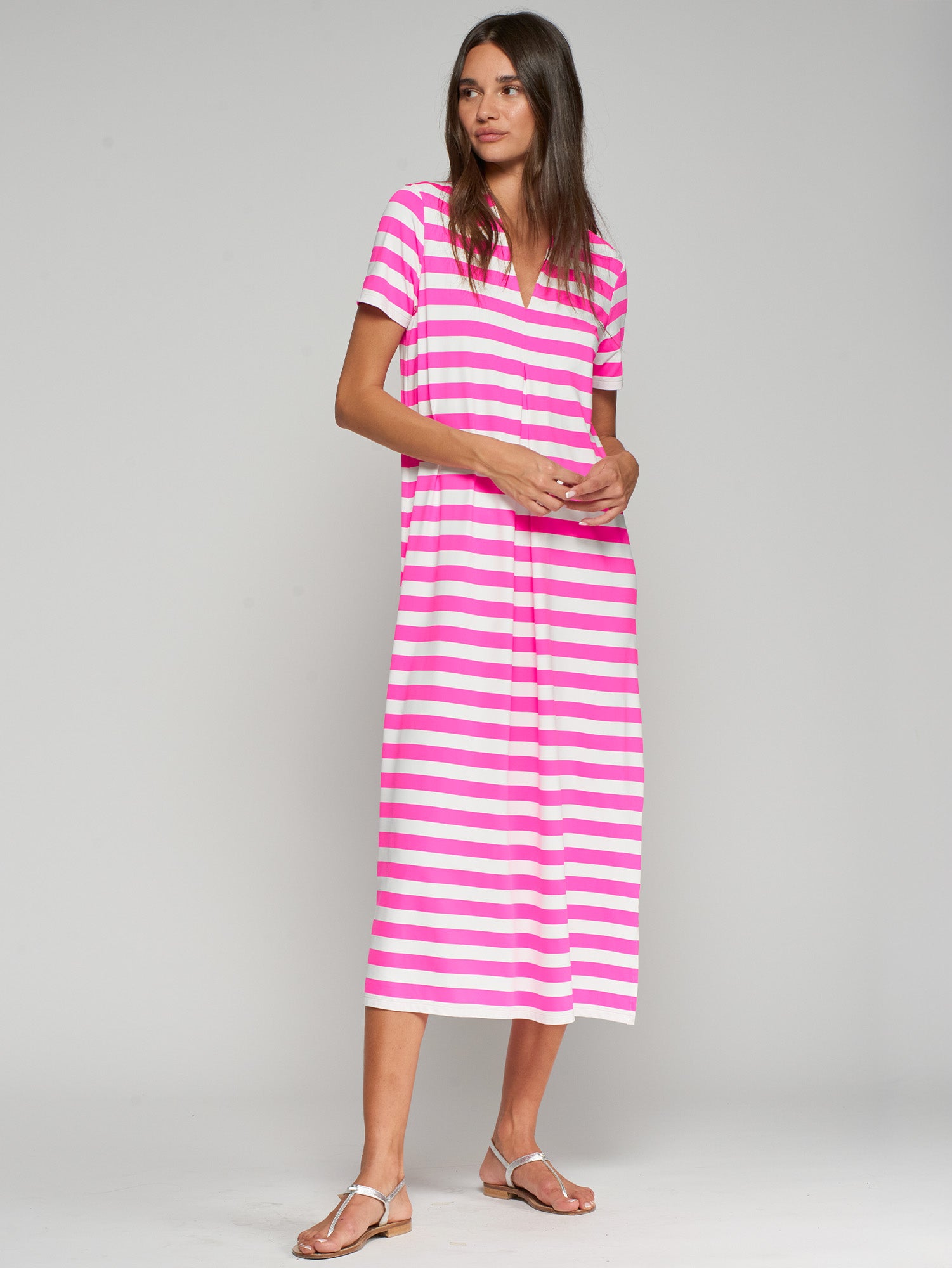 VESTIDO RAYAS FUCSIA