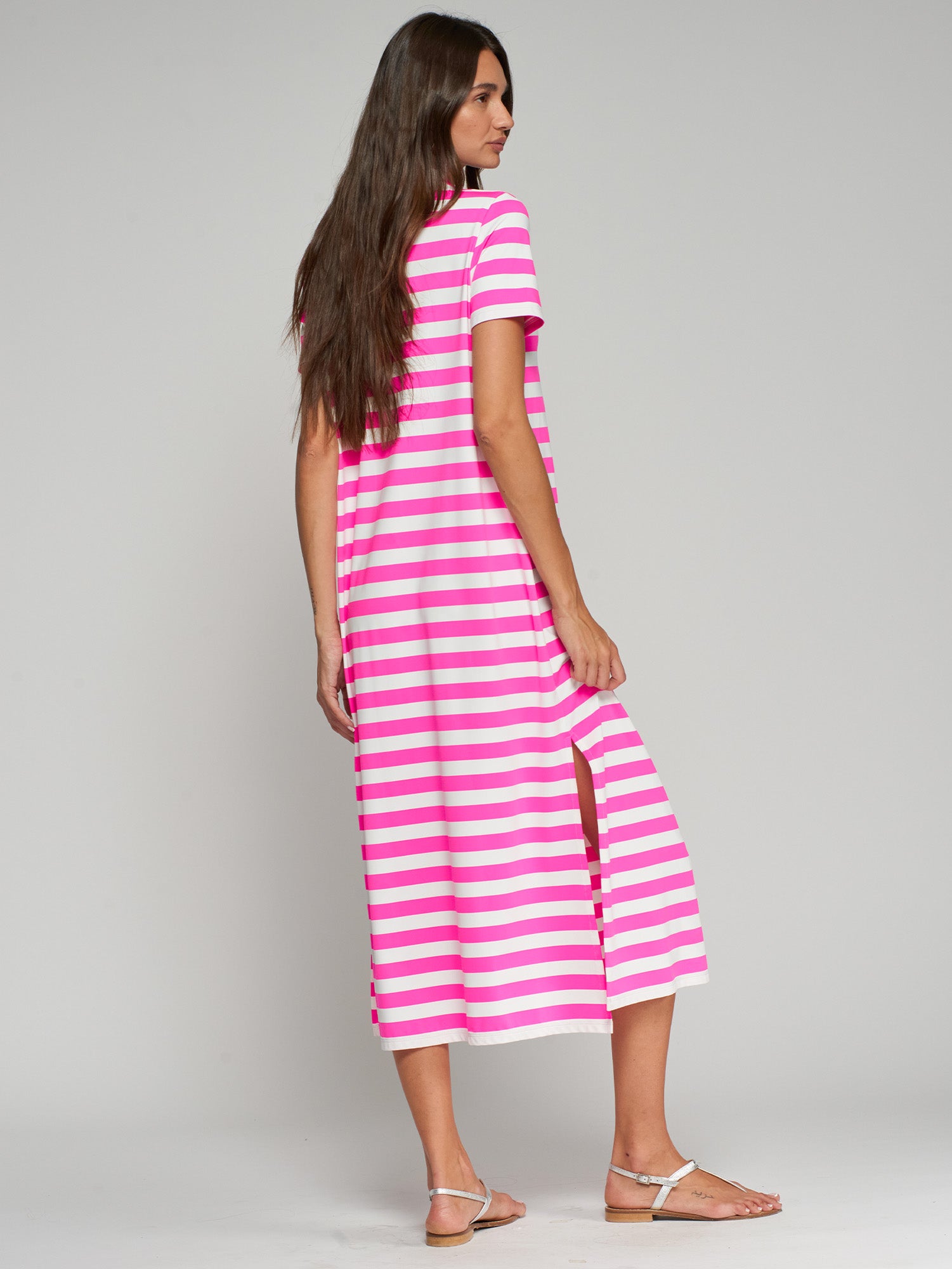 VESTIDO RAYAS FUCSIA