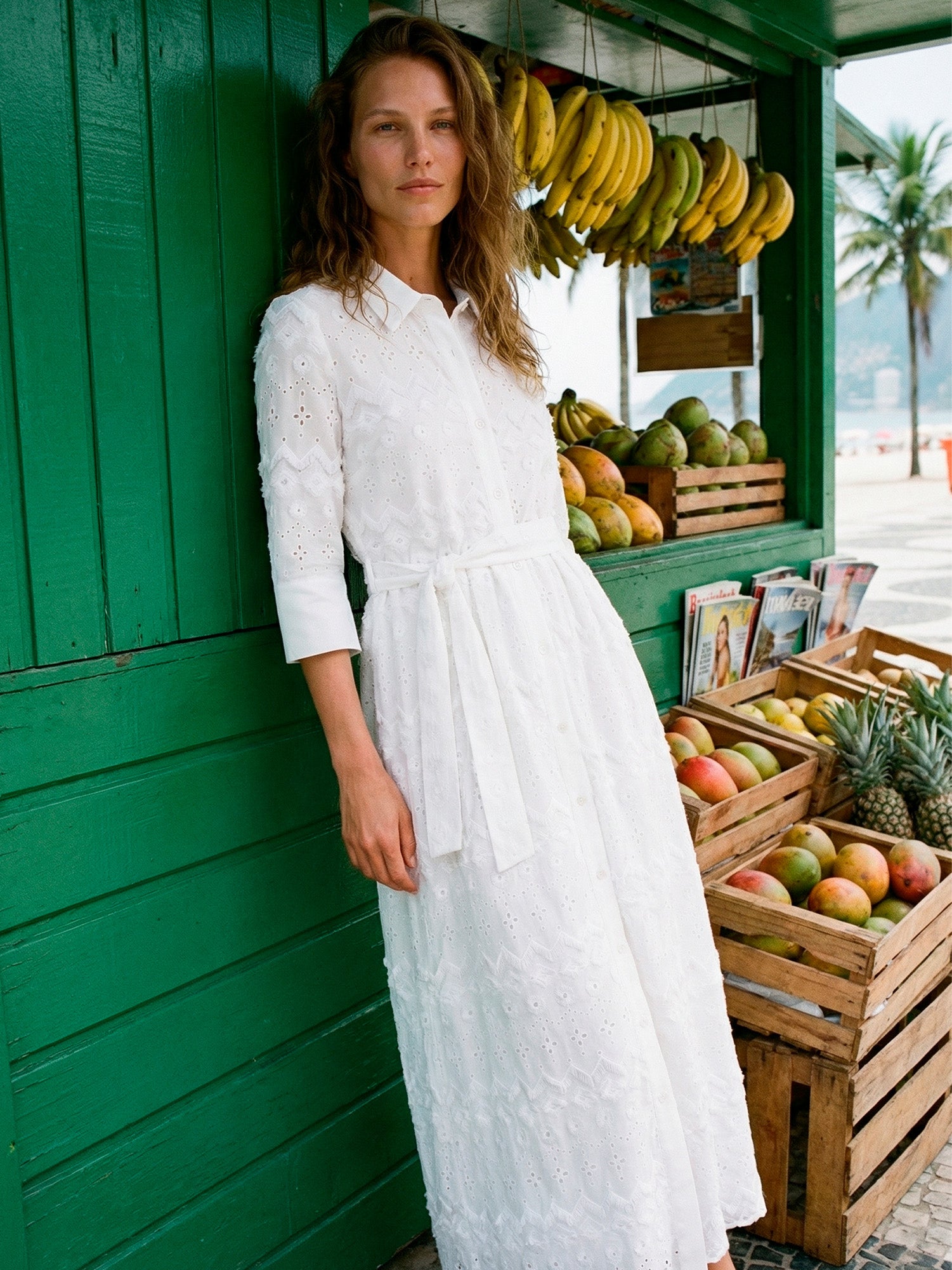 VESTIDO BLANCO BORDADO CINTURON