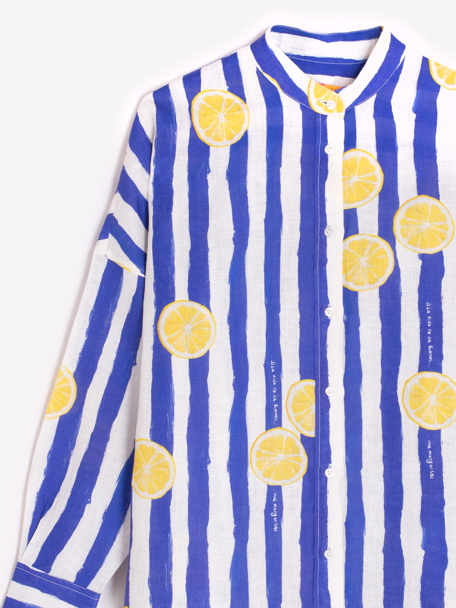 CAMISA RAYAS AZULES ESTAMPADO LIMONES