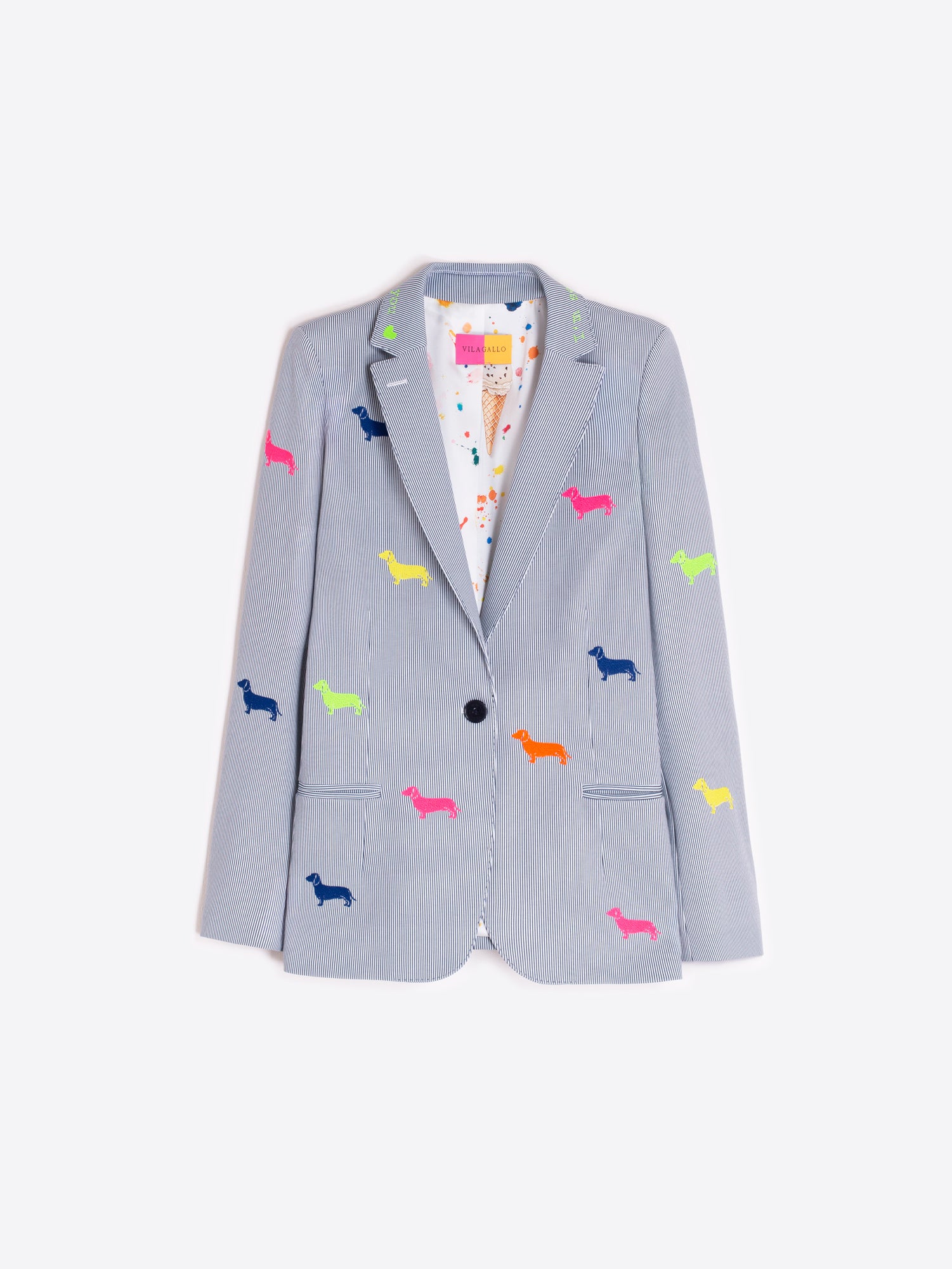 CHAQUETA RAYAS GRIS PERROS BORDADOS