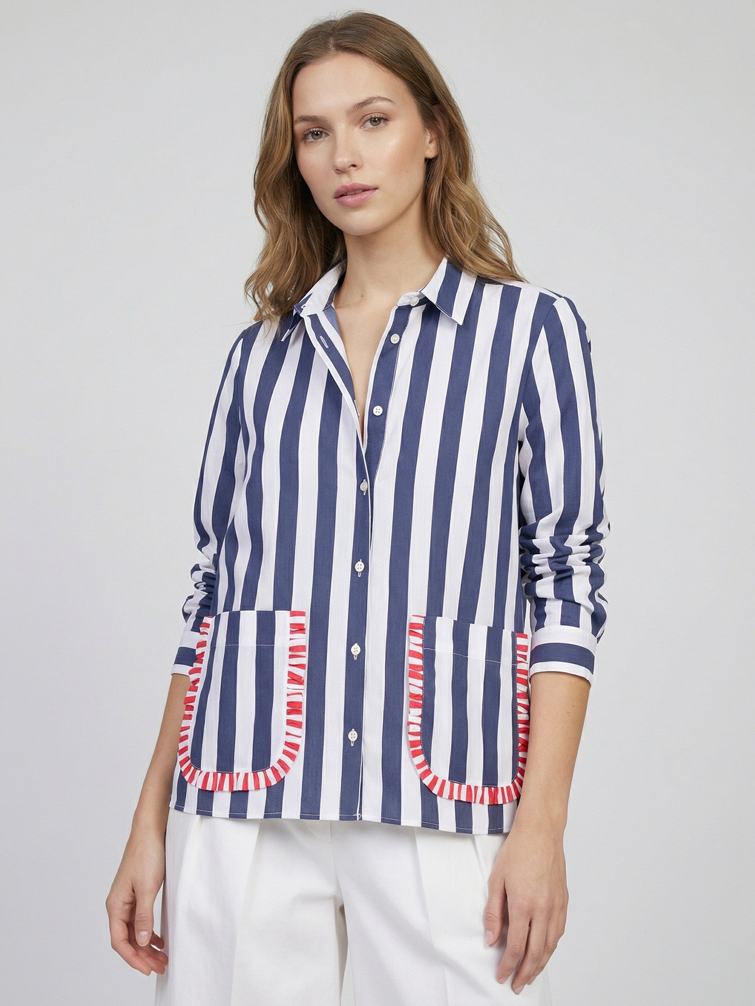 CAMISA RAYAS MARINO BOLSILLOS CONTRASTE