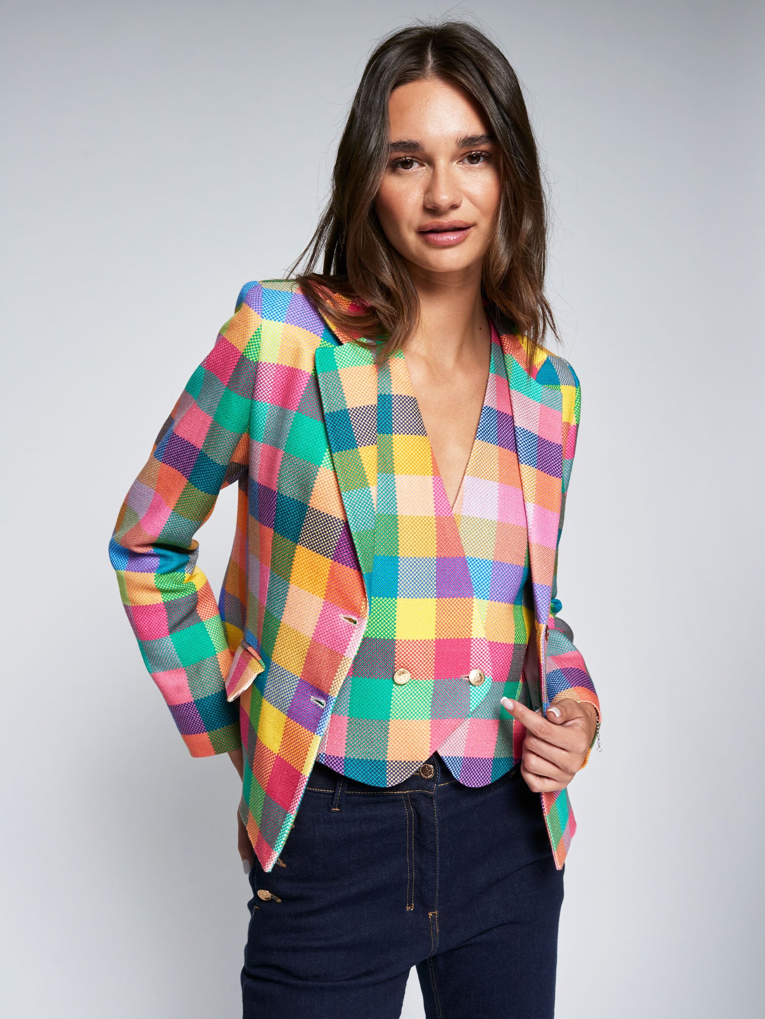 CHAQUETA CUADROS MULTICOLOR