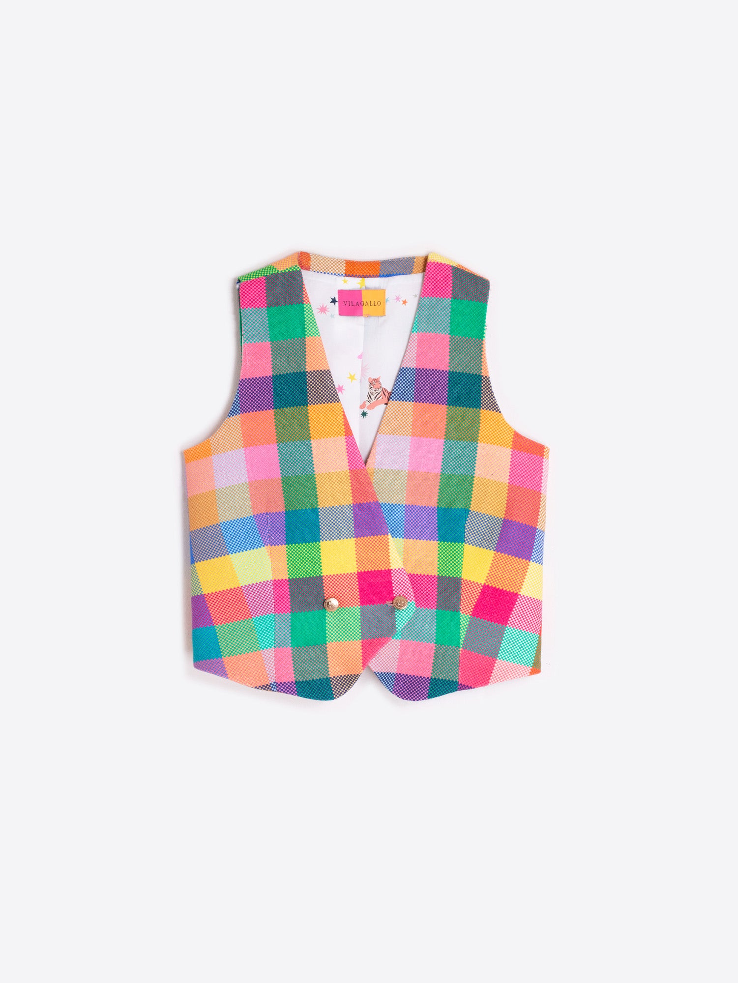 CHALECO CUADROS MULTICOLOR FORRO ESTAMPADO