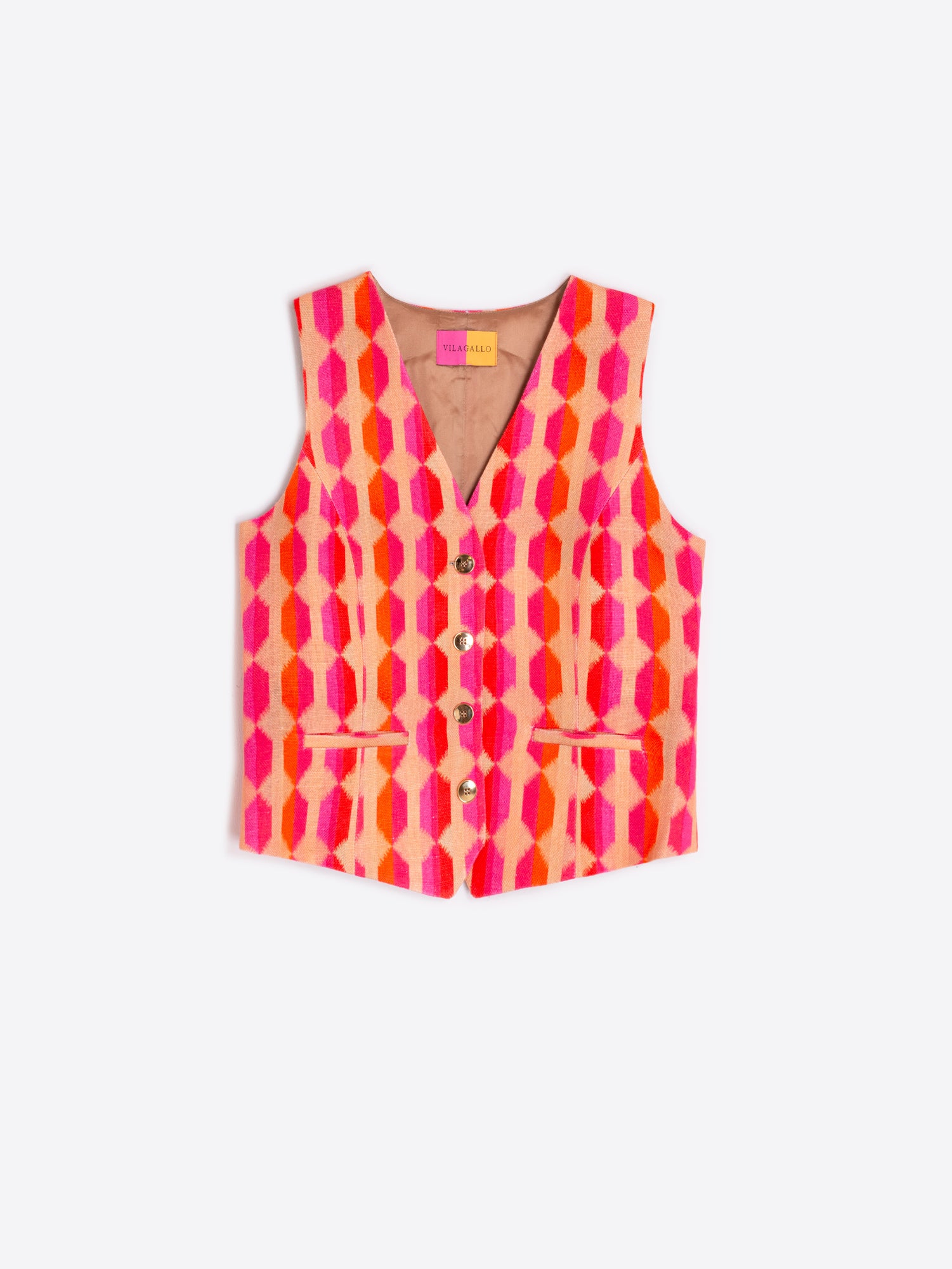 CHALECO ESTAMPADO GEOMÉTRICO ROSA