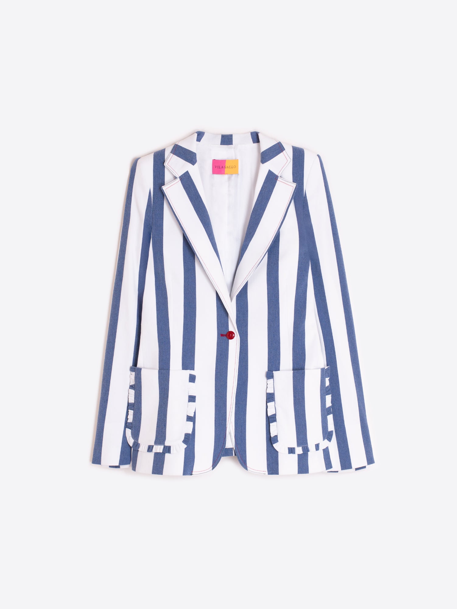 CHAQUETA RAYAS AZUL Y BLANCO BOLSILLOS ONDULADOS