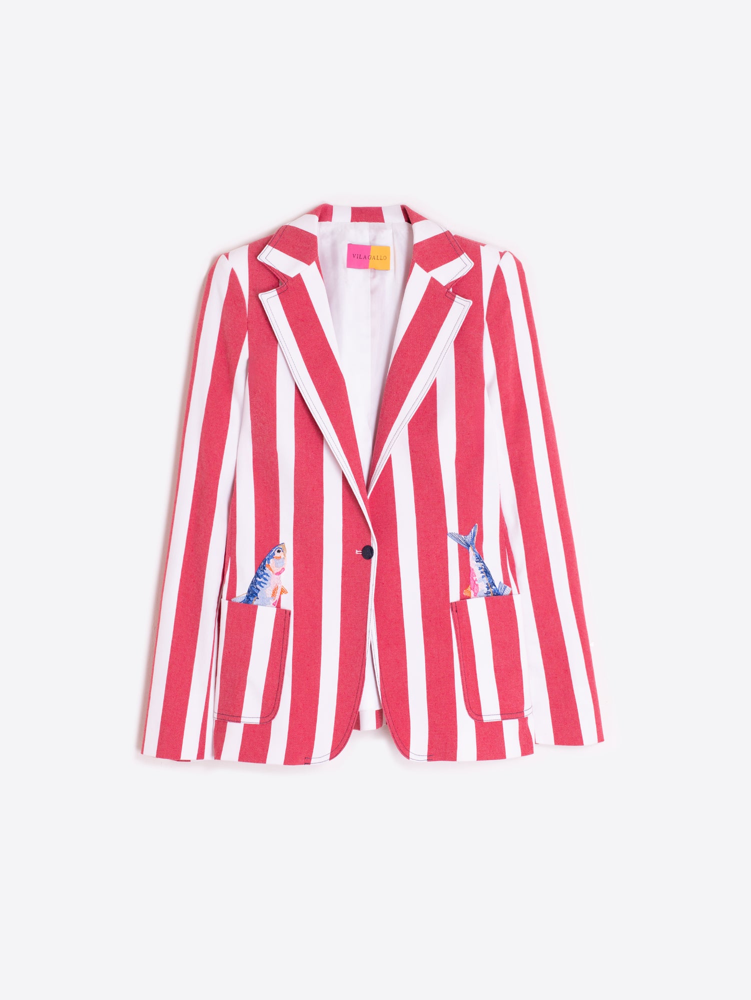 CHAQUETA RAYAS ROJAS PECES ILUSTRADOS
