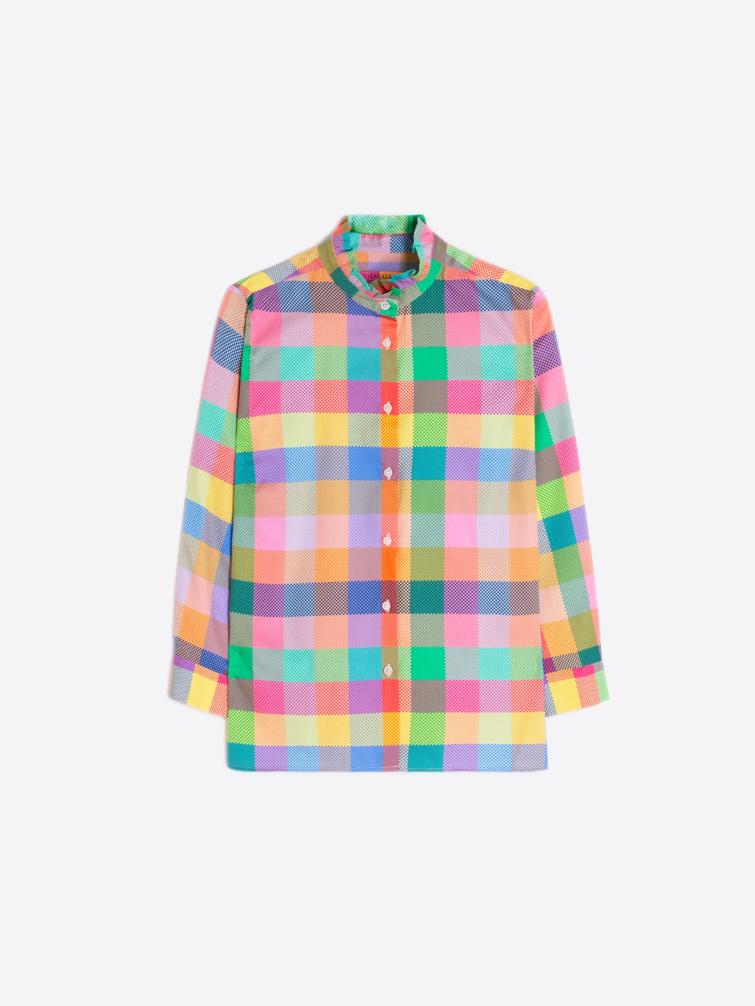CAMISA CUADROS MULTICOLOR CUELLO VOLANTE