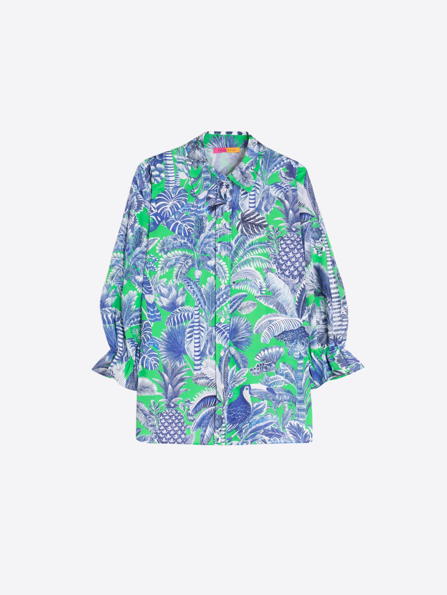 CAMISA ESTAMPADO HOJAS AZUL Y VERDE