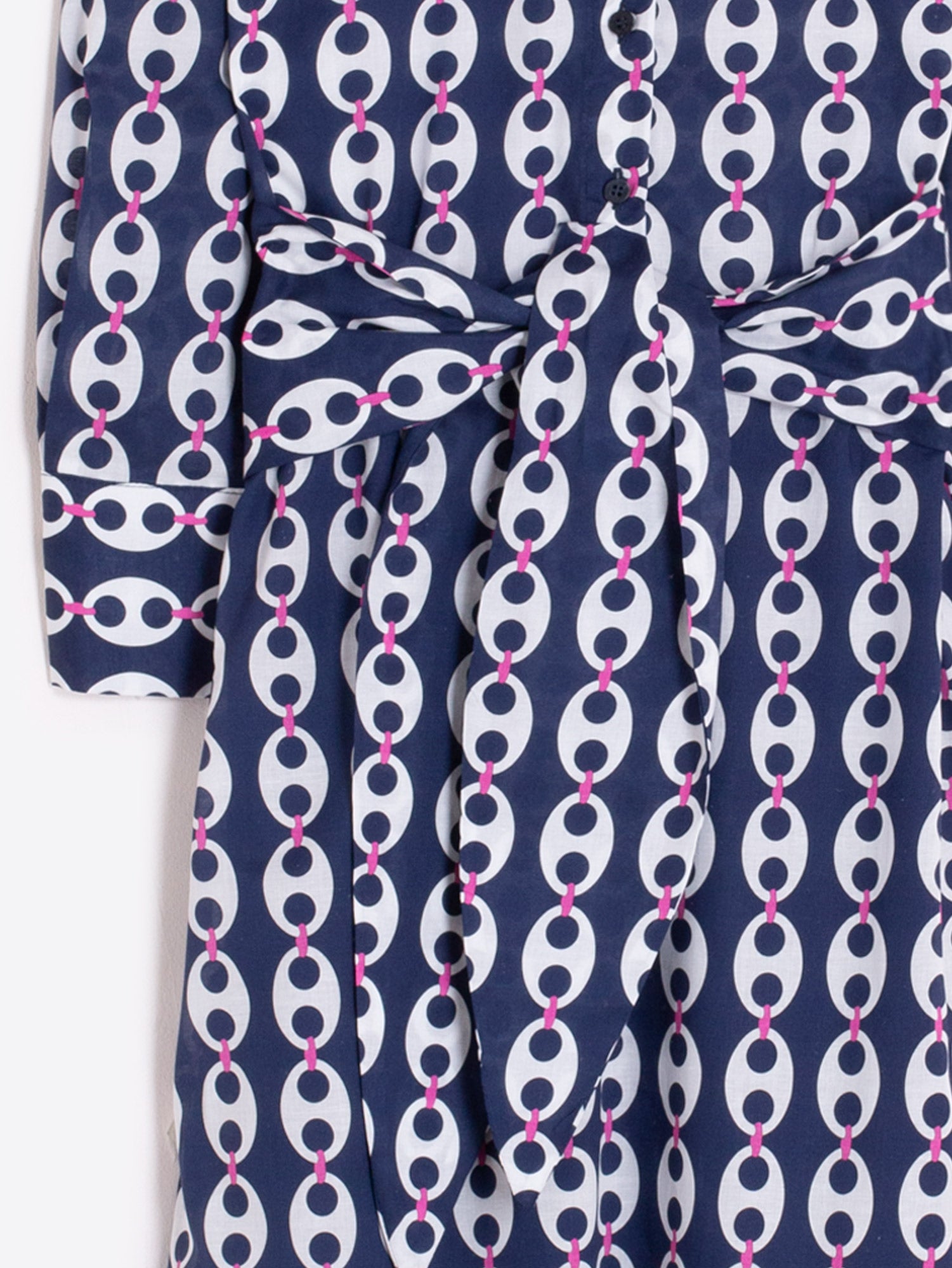 VESTIDO CAMISERO ESTAMPADO CADENAS AZUL MARINO