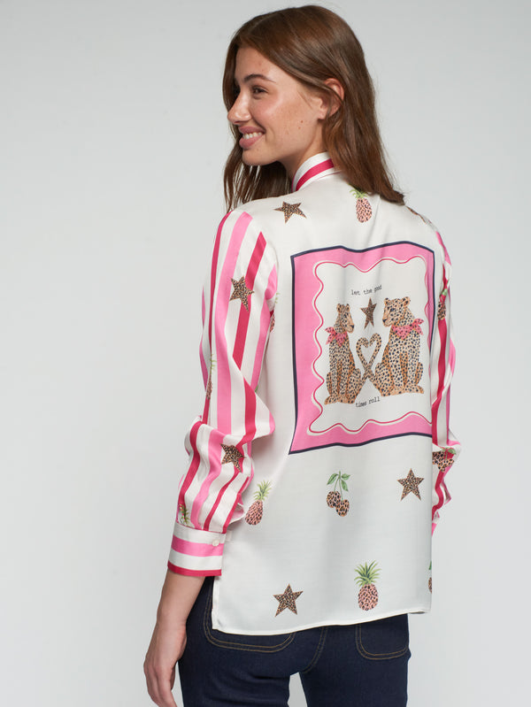CAMISA RAYAS ROSA PIÑA LEOPARDO