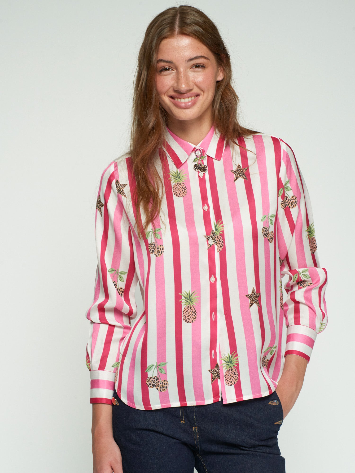 CAMISA RAYAS ROSA PIÑA LEOPARDO