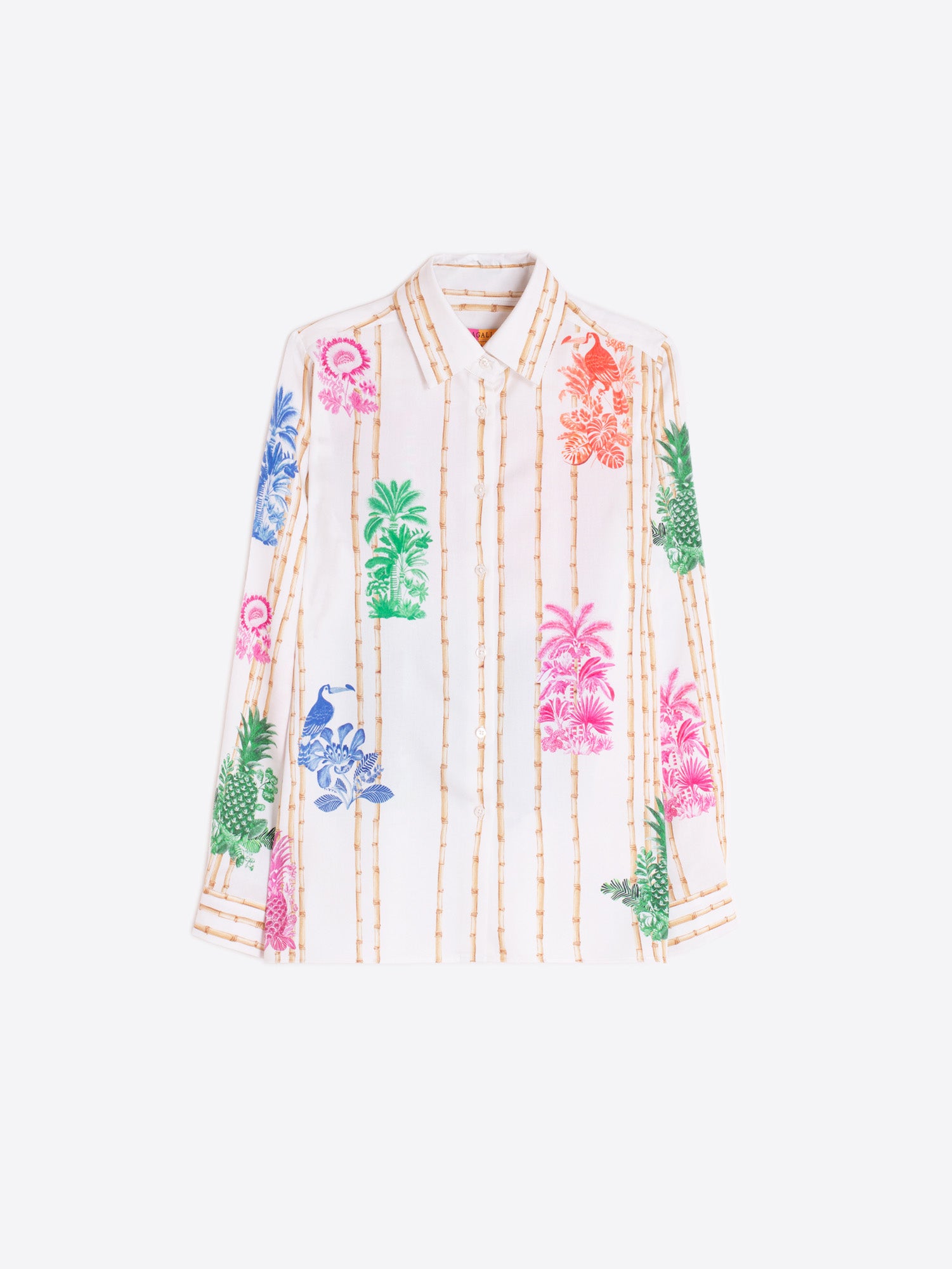 CAMISA ESTAMPADO BAMBÚ Y MOTIVOS TROPICALES