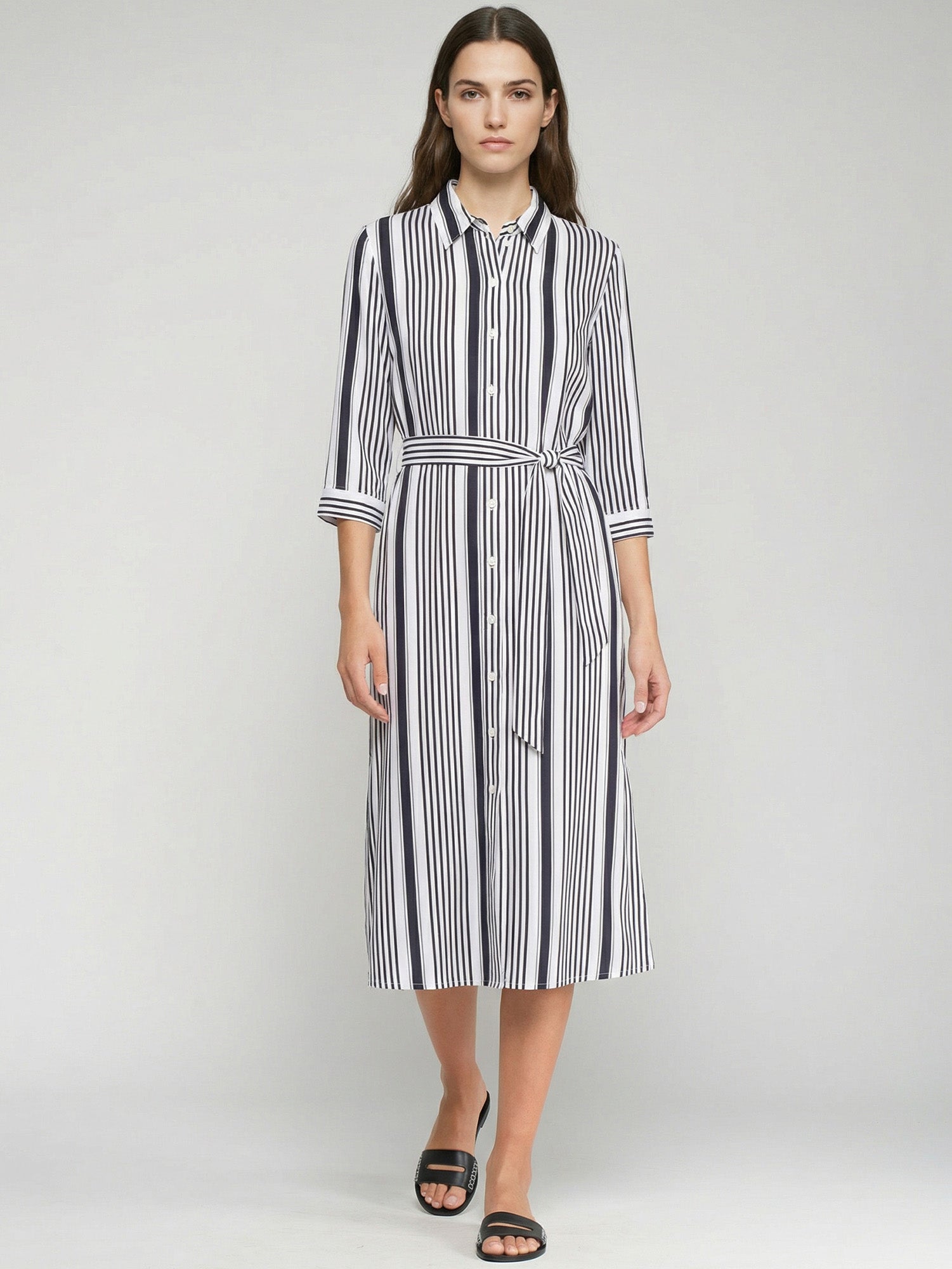 VESTIDO CAMISERO RAYAS MARINO